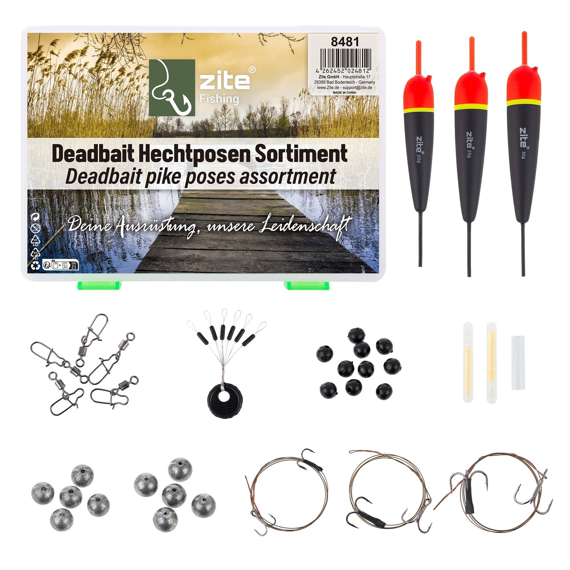 Zite Knicklichtpose Deadbait Hechtposen Set Durchlaufposen mit Köderfisch System & mehr