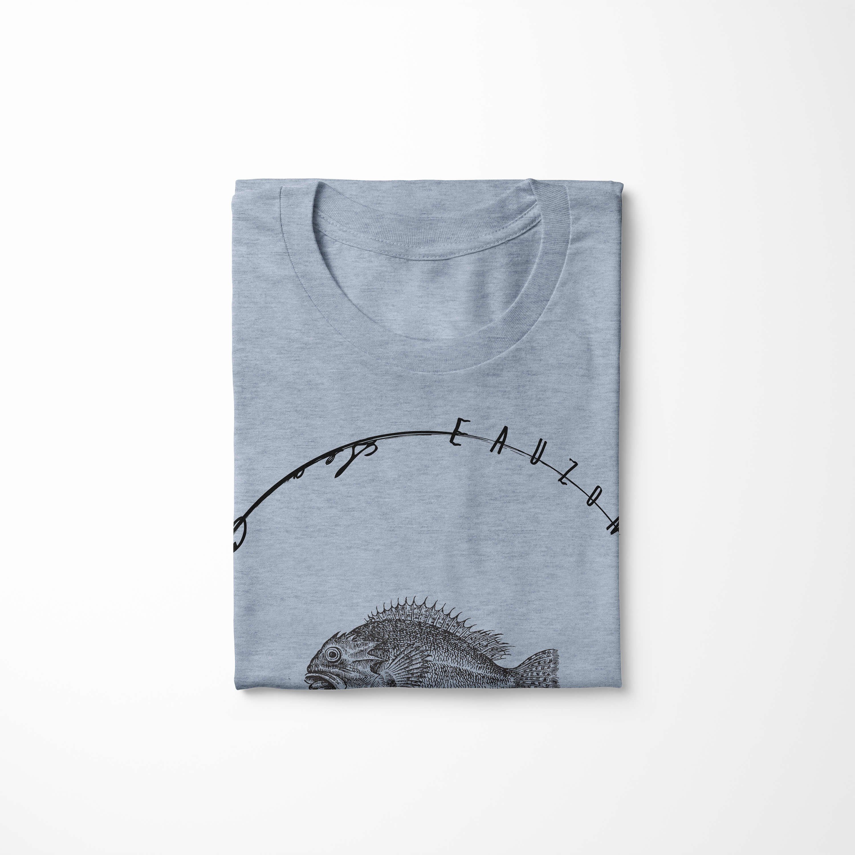 Sinus Art T-Shirt T-Shirt Tiefsee Sea Sea feine und Fische Struktur Serie: - 027 sportlicher Denim Schnitt Stonewash Creatures, 
