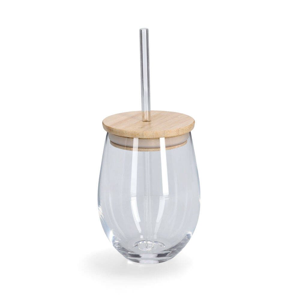 Zeller Present Glas Trinkglas mit Glasstrohhalm und dichtem Bambusdeckel, 500 ml, Glas