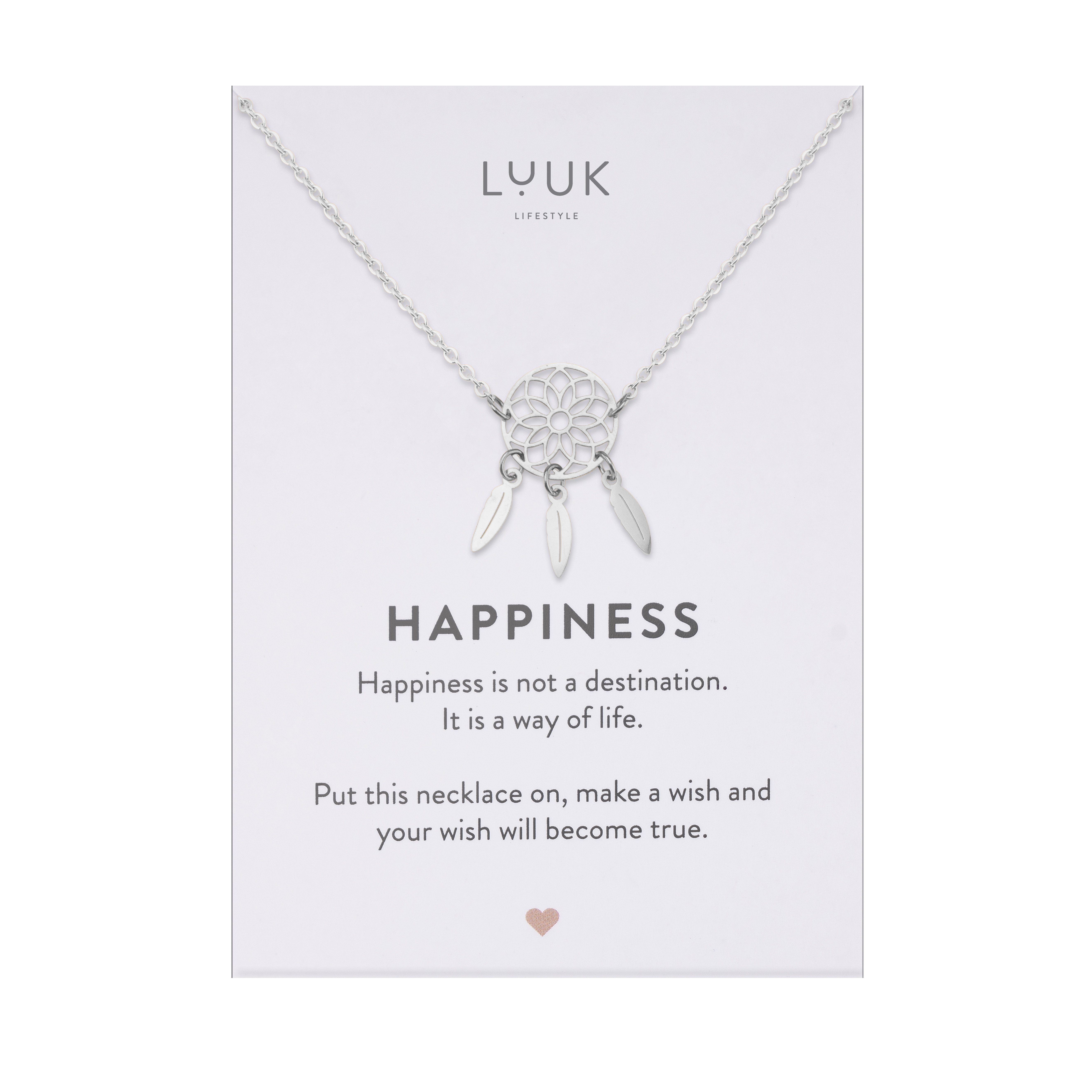 LUUK LIFESTYLE Kette mit Anhänger Traumfänger, mit Happiness Spruchkarte, filigran und modern