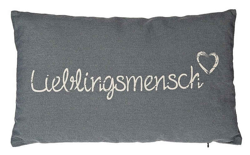 NO NAME Dekokissen Zierpolster Lieblingsmensch mit Herzsymbol und Zipp, grau, B 50 cm, 1 Stück, Kissenhülle mit Füllung