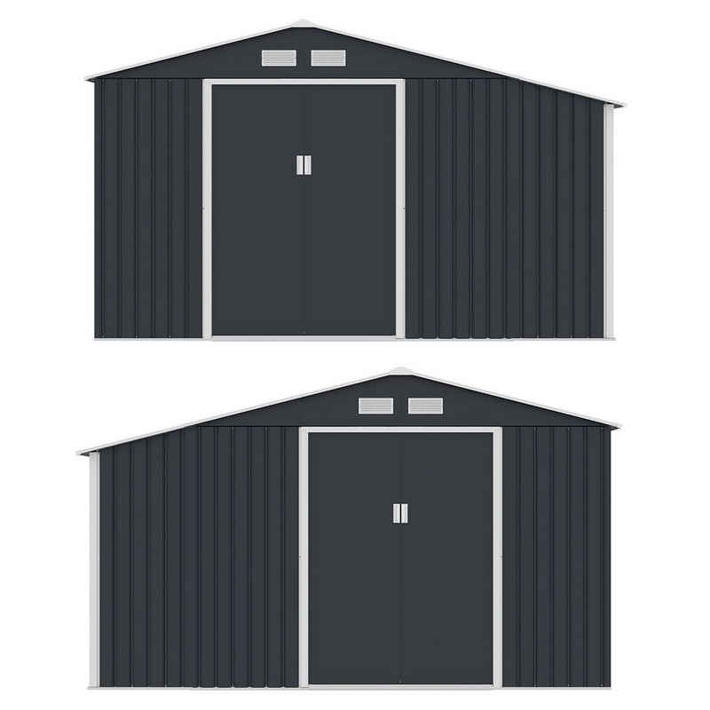 Juskys Gartenhaus XL, BxT: 348x191 cm, mit Holzunterstand & Fundamentrahmen, wetterfest, stabil