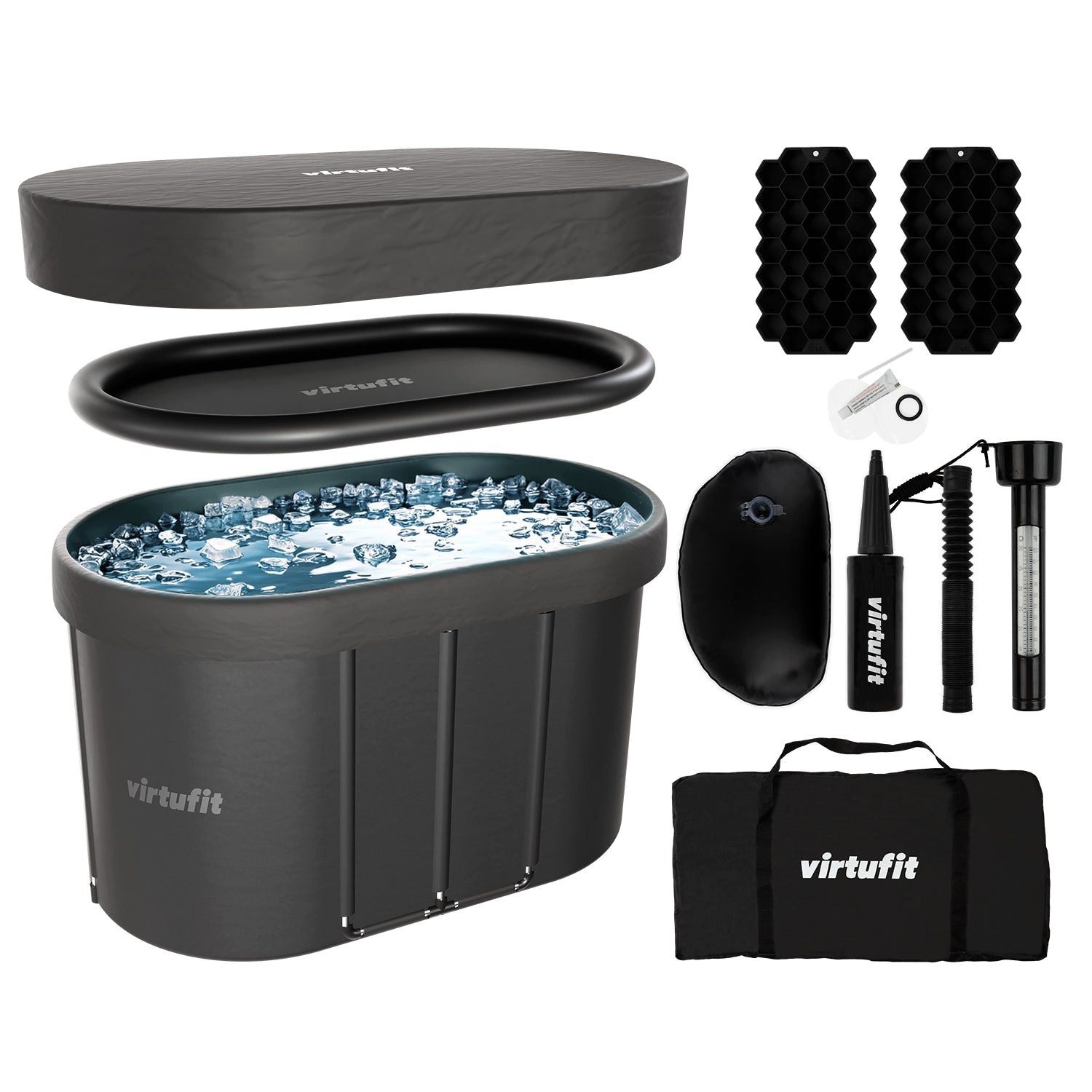 VirtuFit Badebottich VirtuFit Ovales Eisbad - 500 Liter - Wood Look inkl. Zubehör 80x80x75
