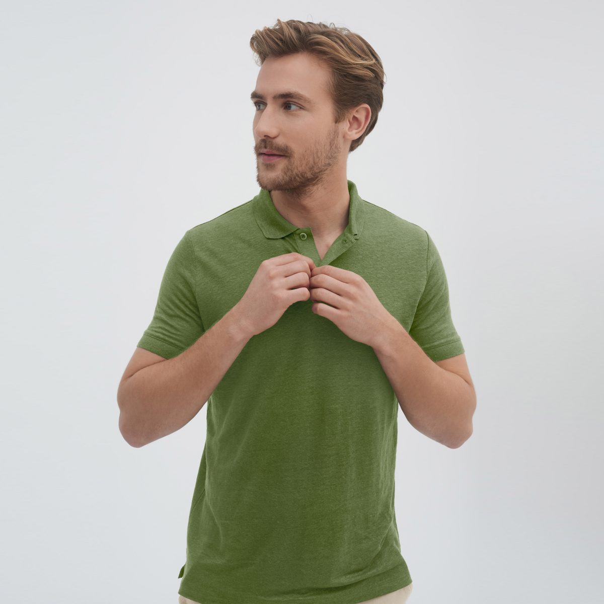 LIVING CRAFTS Poloshirt OLE Sommerliches Polo-Shirt aus Leinen Olive