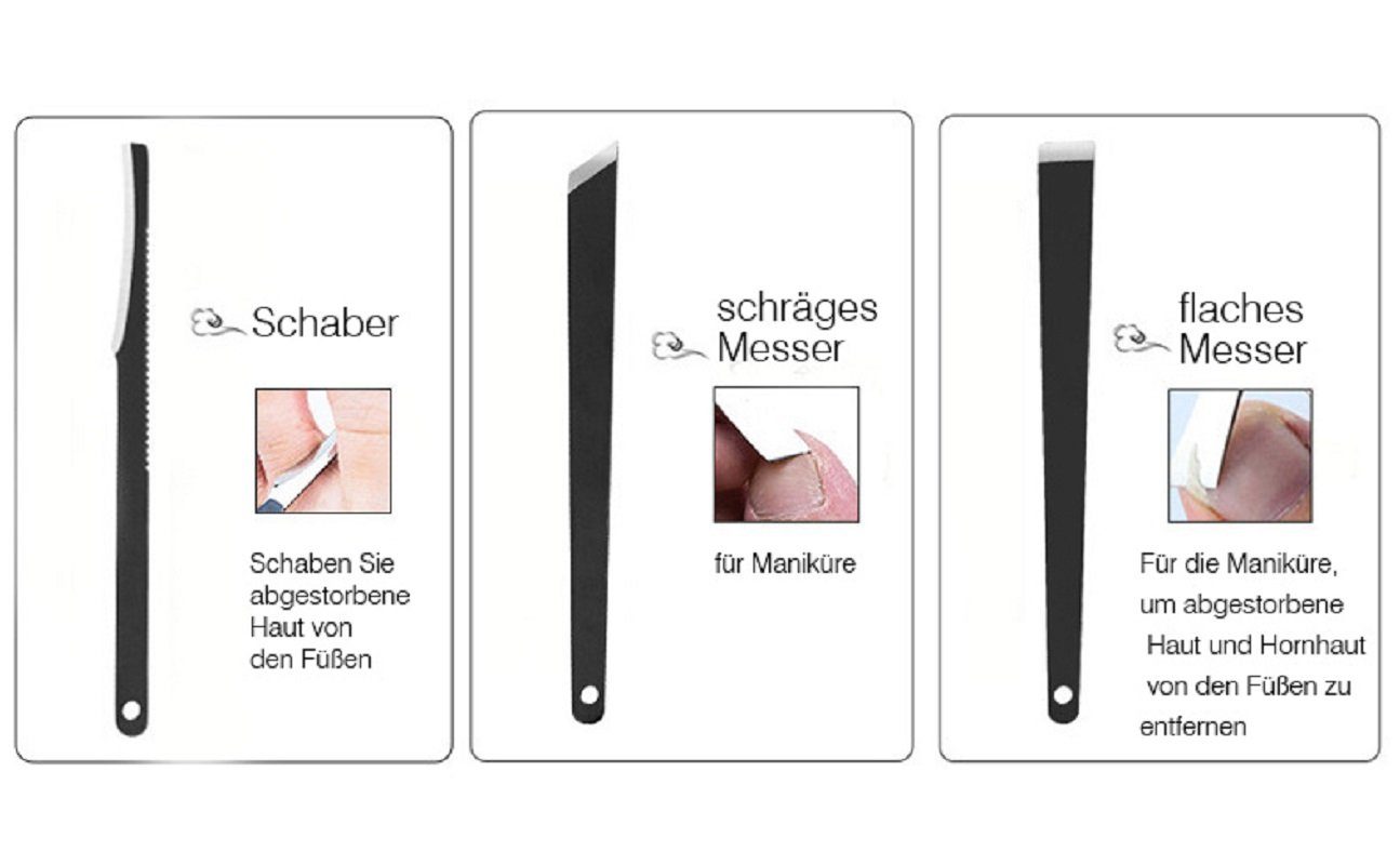 COOL-i ® Nagelhautmesser Nagelhautmesser Set – 3-teiliges Edelstahl-Pediküreset, Entfernung abgestorbener Haut & Nagelhaut