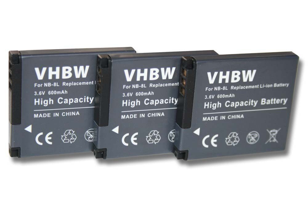 vhbw passend für Canon PowerShot A2200, A3200 IS, A3300 IS, A3000 IS, A3100 Kamera-Akku 600 mAh