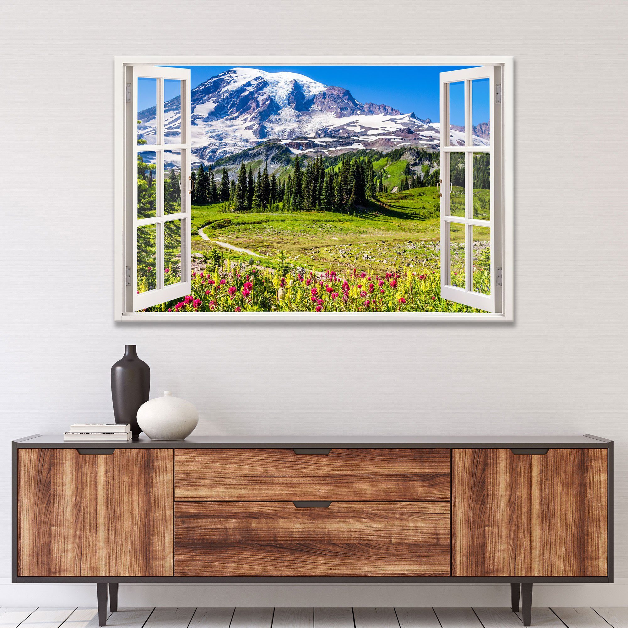 WallSpirit Leinwandbild "Fenster mit Aussicht", Berge günstig online kaufen