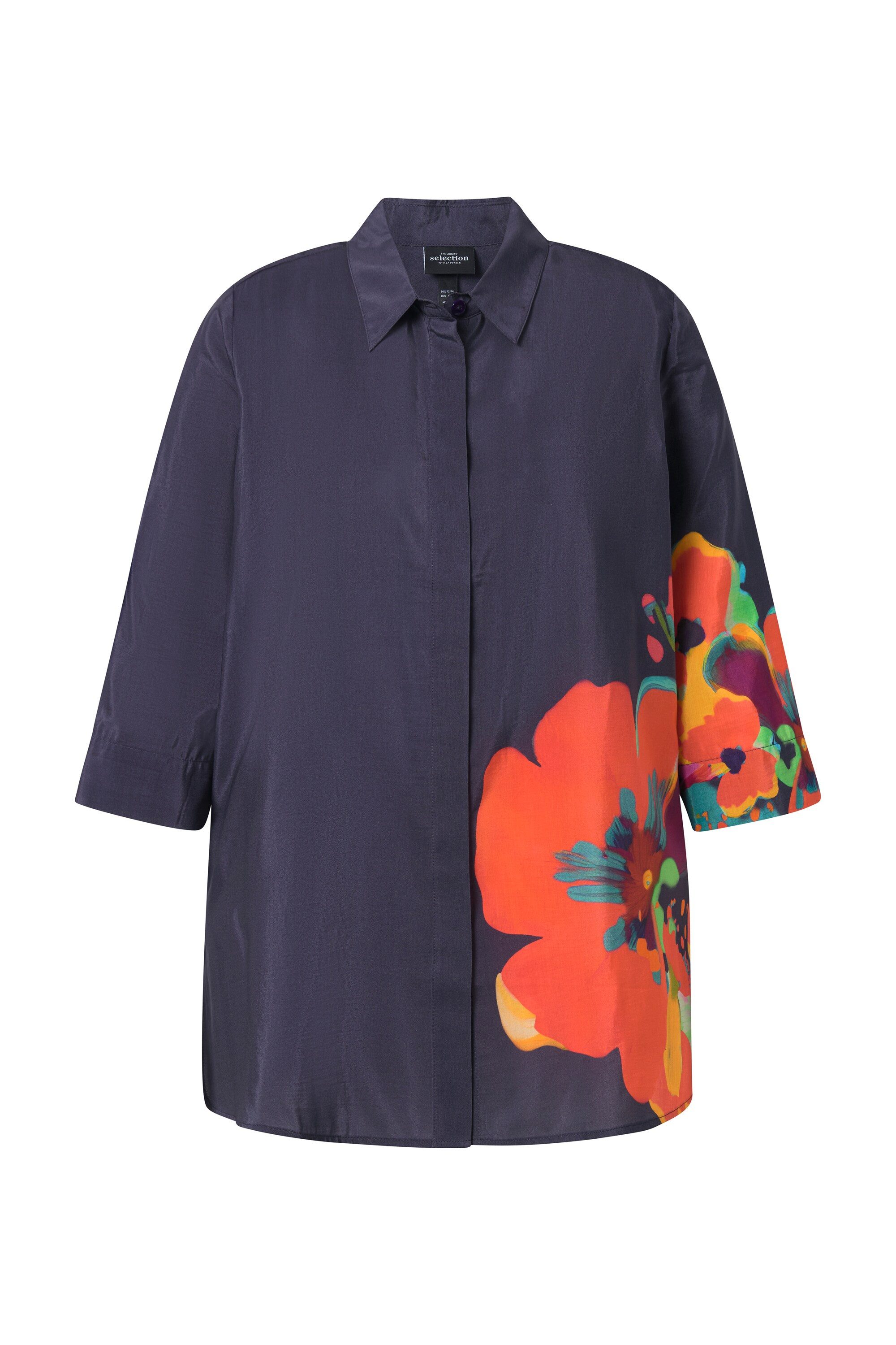 Hemdbluse Hemdbluse Blüten A-Linie Hemdkragen 3/4-Arm