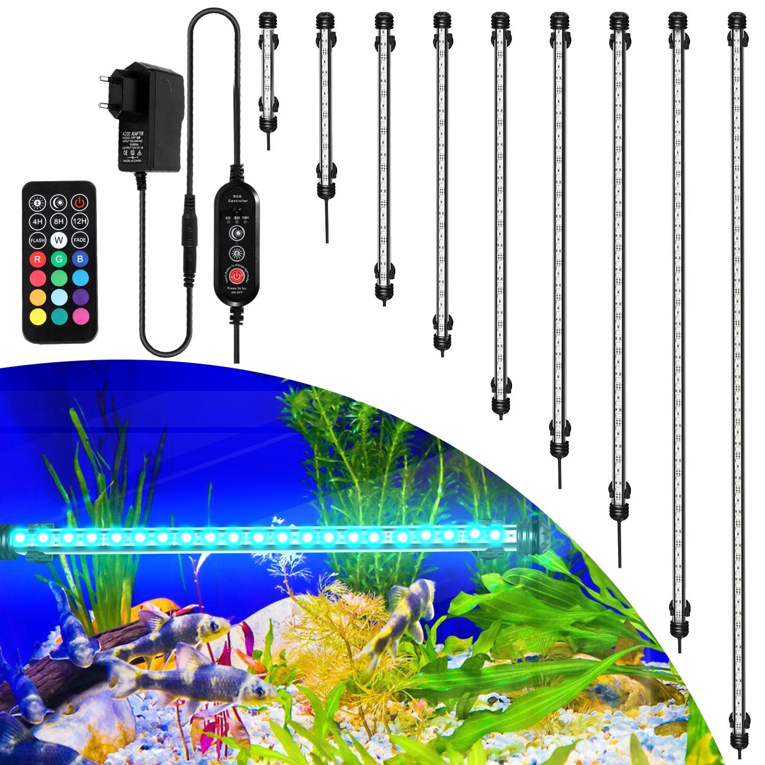 Bettizia LED Aquariumleuchte 18-112cm LED Aquarium Strahler Schalentiere RGB Mondlicht Wasserdicht