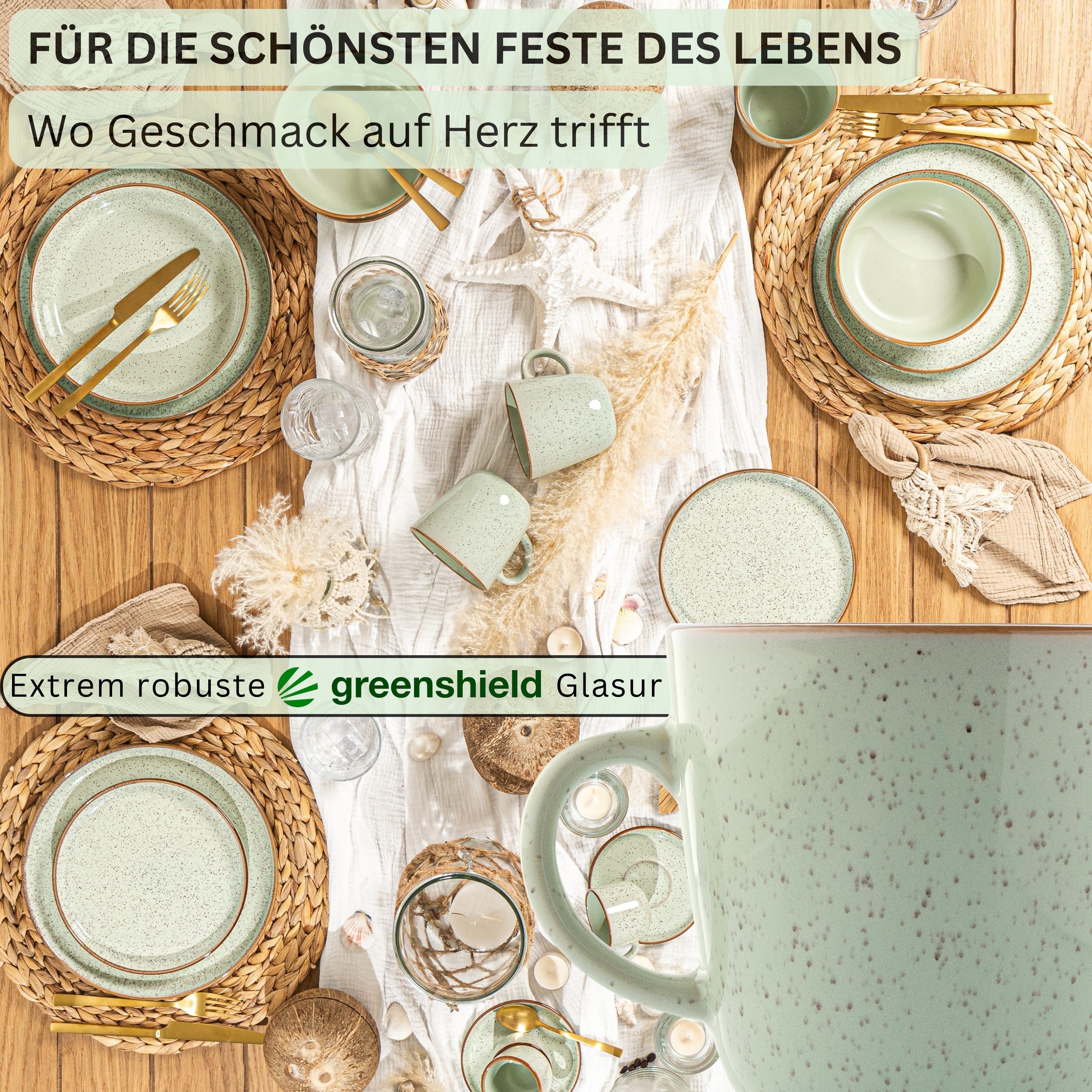 SÄNGER Becher Set Rio, 6-tlg., Steingut, 6 tlg. Rio Minze Kaffeebecher, Beige, Handmade, VALUE COLLECTION