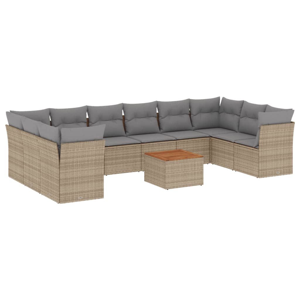 Gartenlounge-Set 11-tlg. Garten-Sofagarnitur mit Kissen Beige Poly Rattan