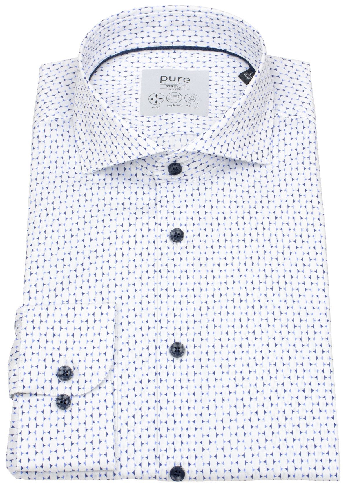Pure Langarmhemd Slim Fit stark tailliert Haifischkragen Kontrastknöpfe