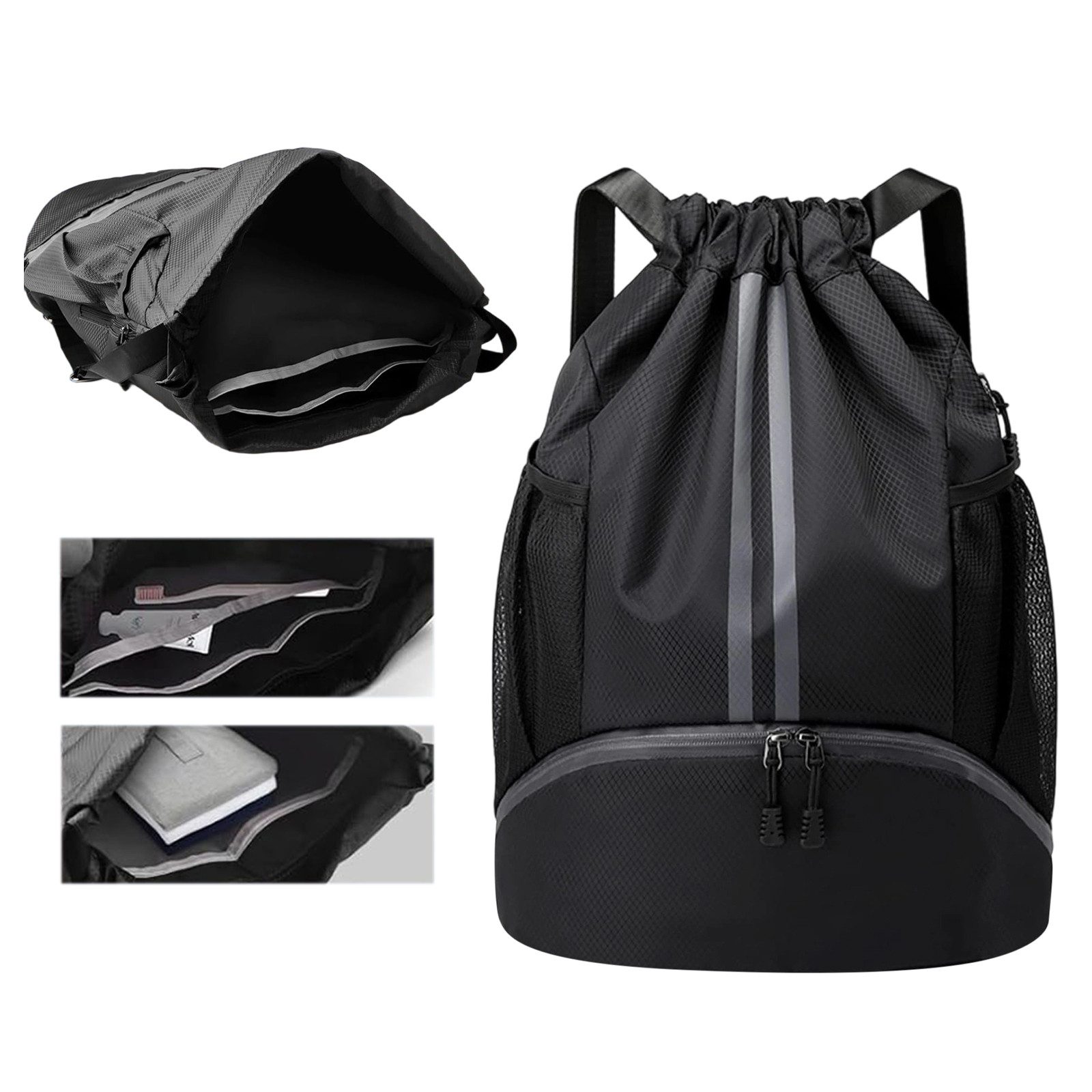 REDOM Rucksack Kordelzug Sporttasche Fitnessrucksack (Multifunktionaler Sportbeutel, 1-tlg., mit separatem Schuhfach, wasserdichtem Nassfach), Anti-Diebstahl Tasche für Outdoor Uni Arbeit Training Yoga