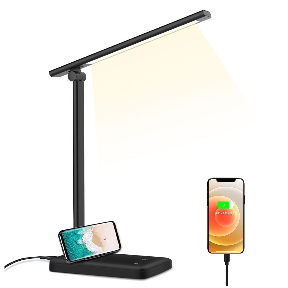 MDHAND LED Schreibtischlampe LED Dimmbare Tischleuchte 8W Tischlampe, Augenschutz-Modus, LED fest integriert, USB-Anschluss