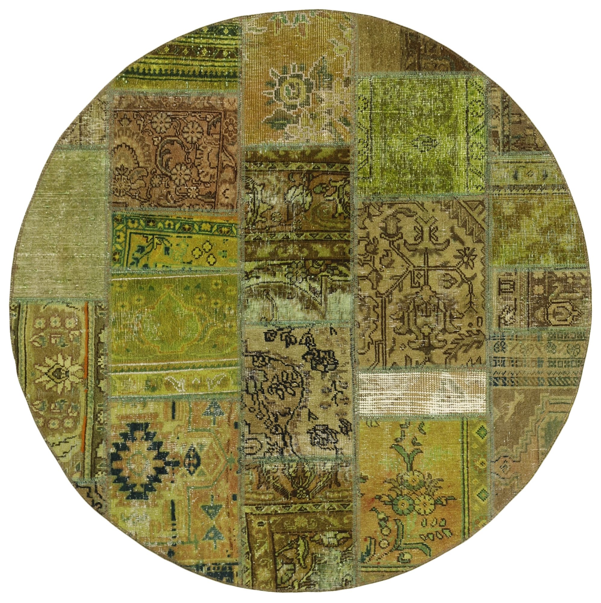 Wohnando Teppich MY-RUG Vintage Patch Work Floral & Ornamentiert 150x150cm, Rund, Höhe: 10 mm, Handgeknüpfter Teppich,Handgesponnene Wolle, mit Naturfarben gegärbt