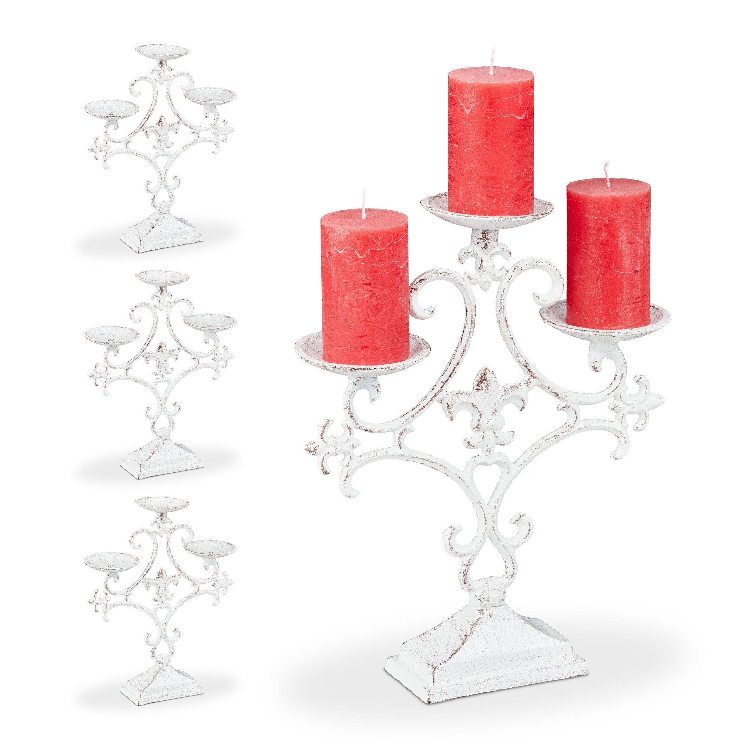 relaxdays Kerzenständer x Kerzenständer weiß 4 dreiarmig