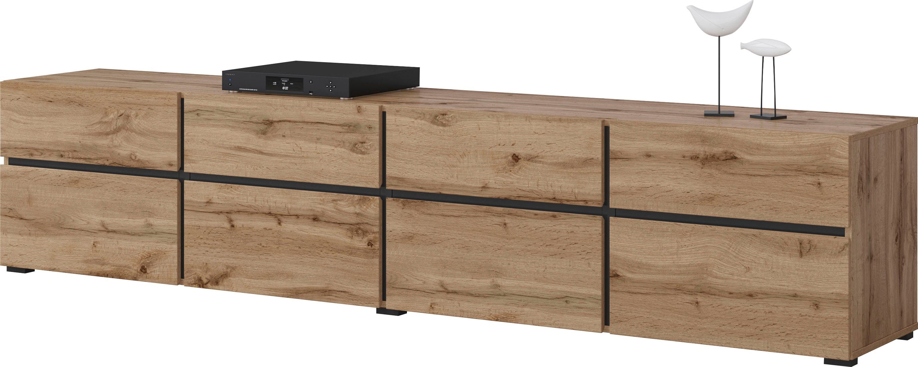 OTTO home Lowboard Cross, moderne grifflose TV-Kommode,4 Klappen/4 Schubkästen, Breite 225 cm, TV-Schrank mit viel Stauraum, TV-Board