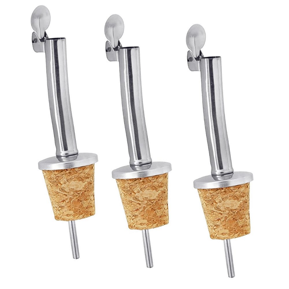 Layba Flaschenausgießer Ausgießer Spirituosen Dosierer aus Edelstahl mit Gummidichtung, Set, 3-St., 3 Edelstahl/Korken Flaschenausgießer