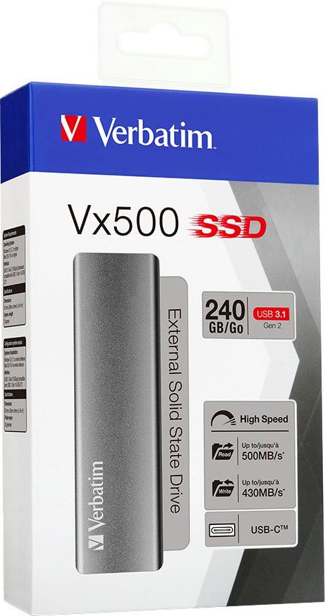Verbatim Vx500 USB 3.1 Gen 2 240 GB externe SSD (240 GB) 0" 500 MB/S Lesegeschwindigkeit, 430 MB/S Schreibgeschwindigkeit