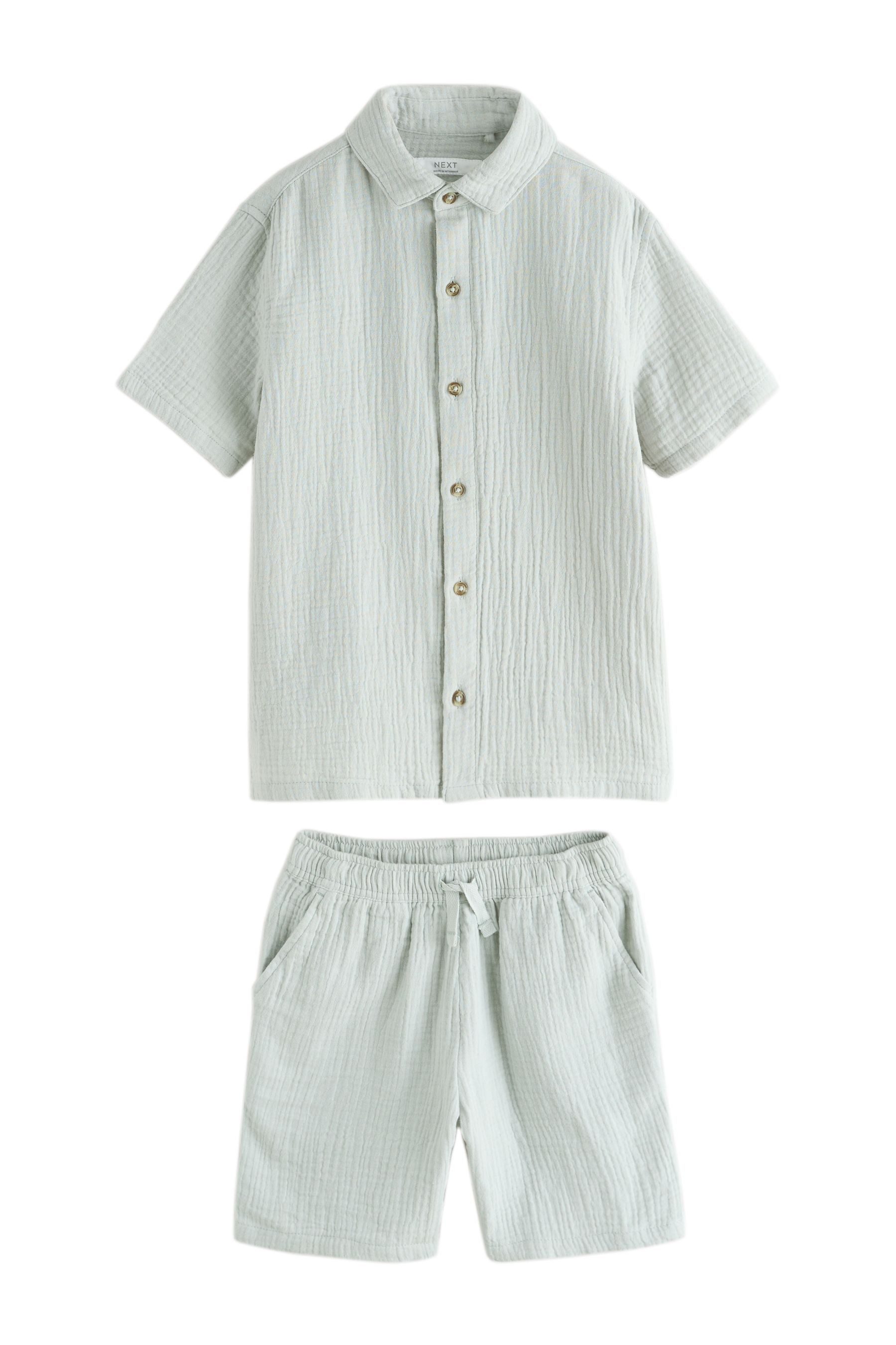 Next Shirt & Shorts Strukturiertes Kurzarmhemd und Shorts (2-tlg)