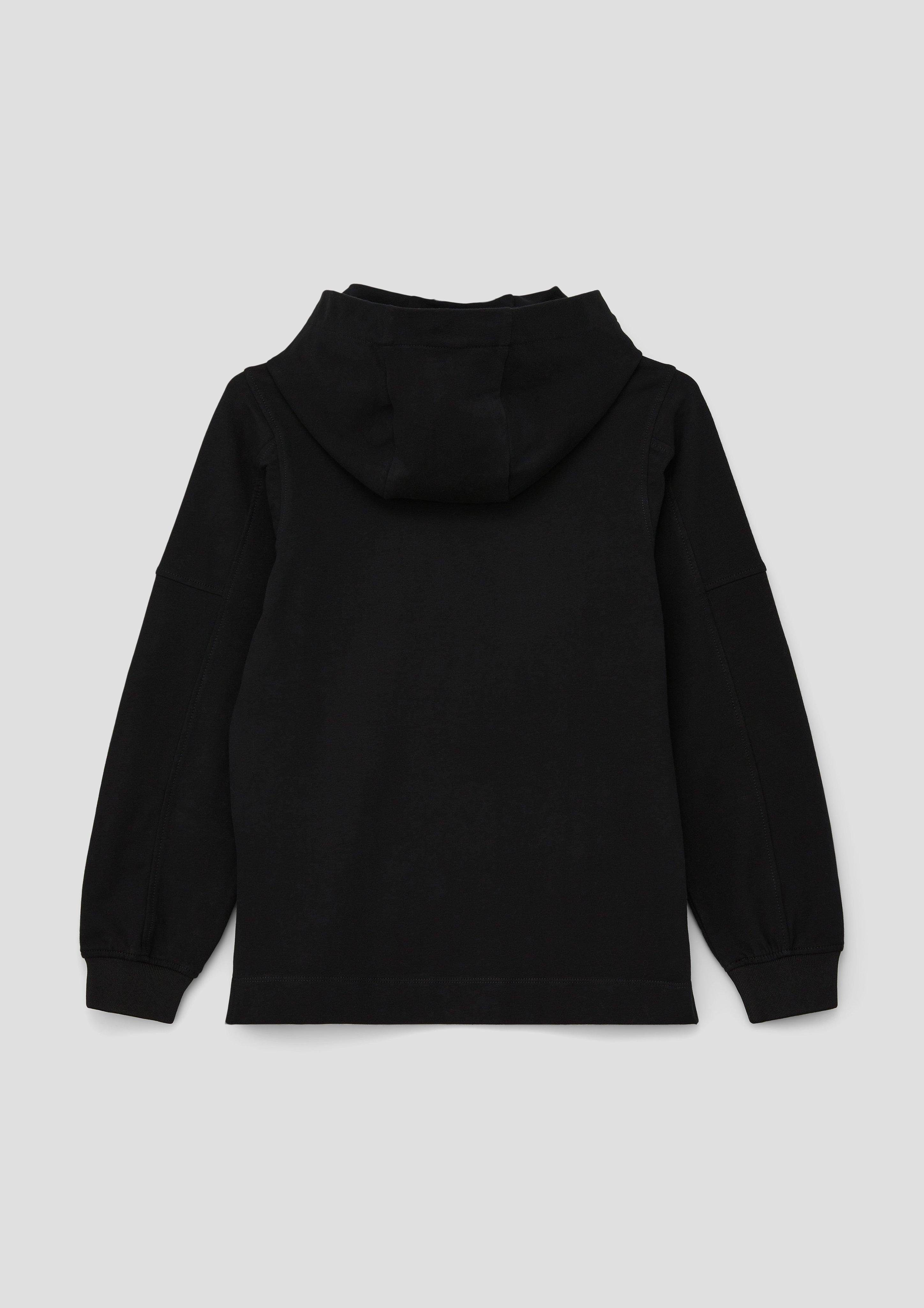 mit Teilungsnähte Teilungsnähten Kapuzensweatshirt Sweatshirt schwarz s.Oliver