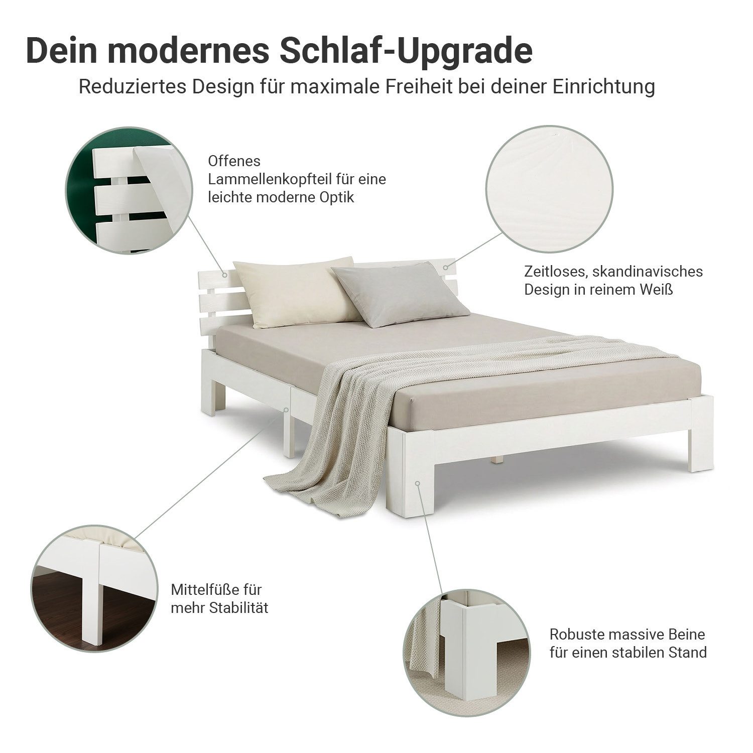 Homestyle4u Holzbett 90x200 120x200 140x200 160x200 180x200 Doppelbett Kopf günstig online kaufen