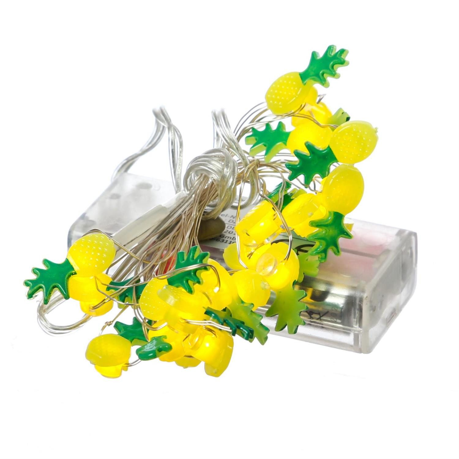 MARELIDA LED-Lichterkette LED Draht Lichterkette Ananas 20LED Batteriebetrieb 1,9m gelb/grün, 20-flammig