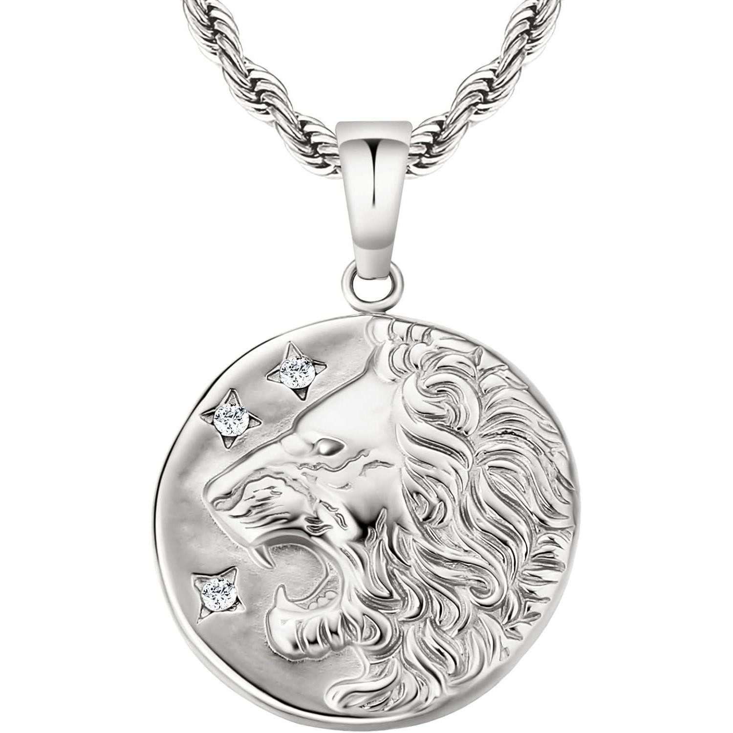 Valentinstagsgeschenk LuxusKollektion Kette und Anhänger Set Herren Kette mit Löwe Anhänger 18K vergoldet, 55,9cm Edelstahl