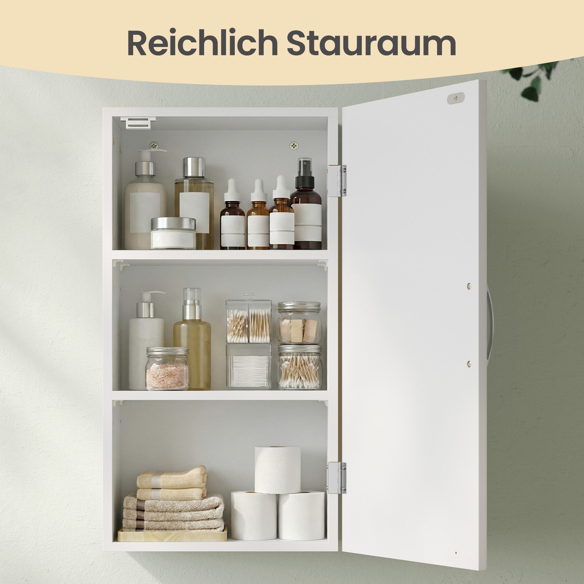 VASAGLE Hängeschrank Wandschrank mit Verstellbaren Einlegeböden, Traditioneller Stil Badezimmerschrank mit 1 Tür, 30 x 18 x 60 cm, für Bad – Bild 4 von 5
