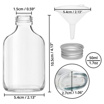 Belle Vous Aufbewahrungsdose 20x 50ml Flaschen mit Silberkappen - Alkohol, Spirituosen, Whisky, 50ml Flaschen Silberkappen (20 Stk)