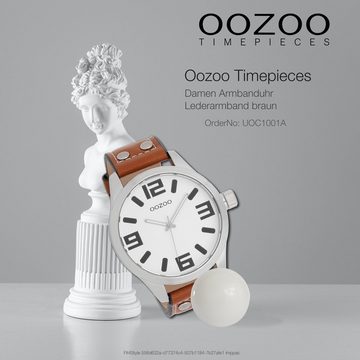 OOZOO Quarzuhr Oozoo Unisex Armbanduhr Timepieces Analog, Damen, Herrenuhr rund, extra groß (ca. 51mm) Lederarmband, Fashion