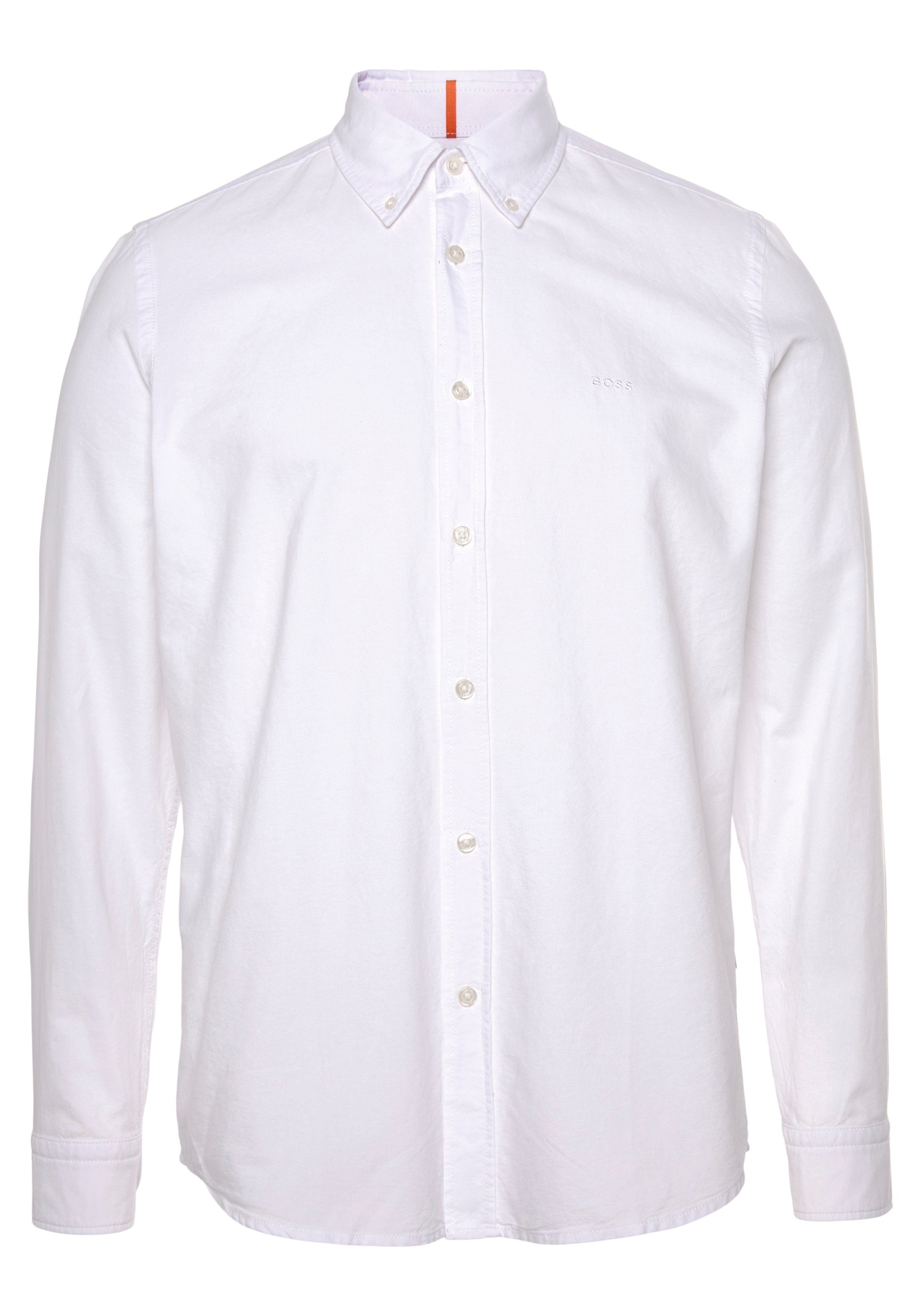 BOSS ORANGE Langarmshirt Rickert (1-tlg) mit Label-Stickerei am Manschettenschlitz white100