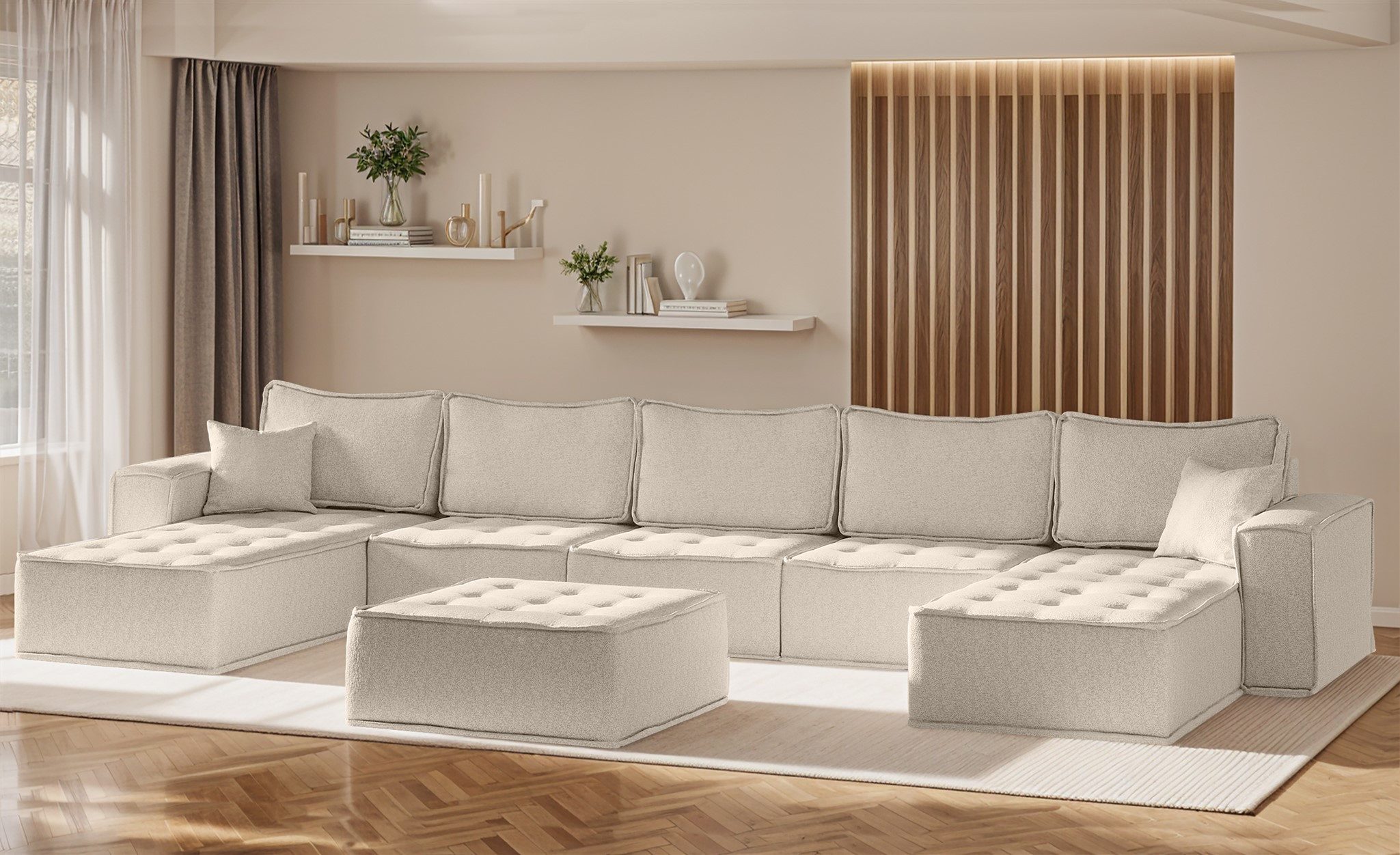 Wohnlandschaft Sofa U-Form Modulsofa-Set 6-teilig SANDE in Stoff