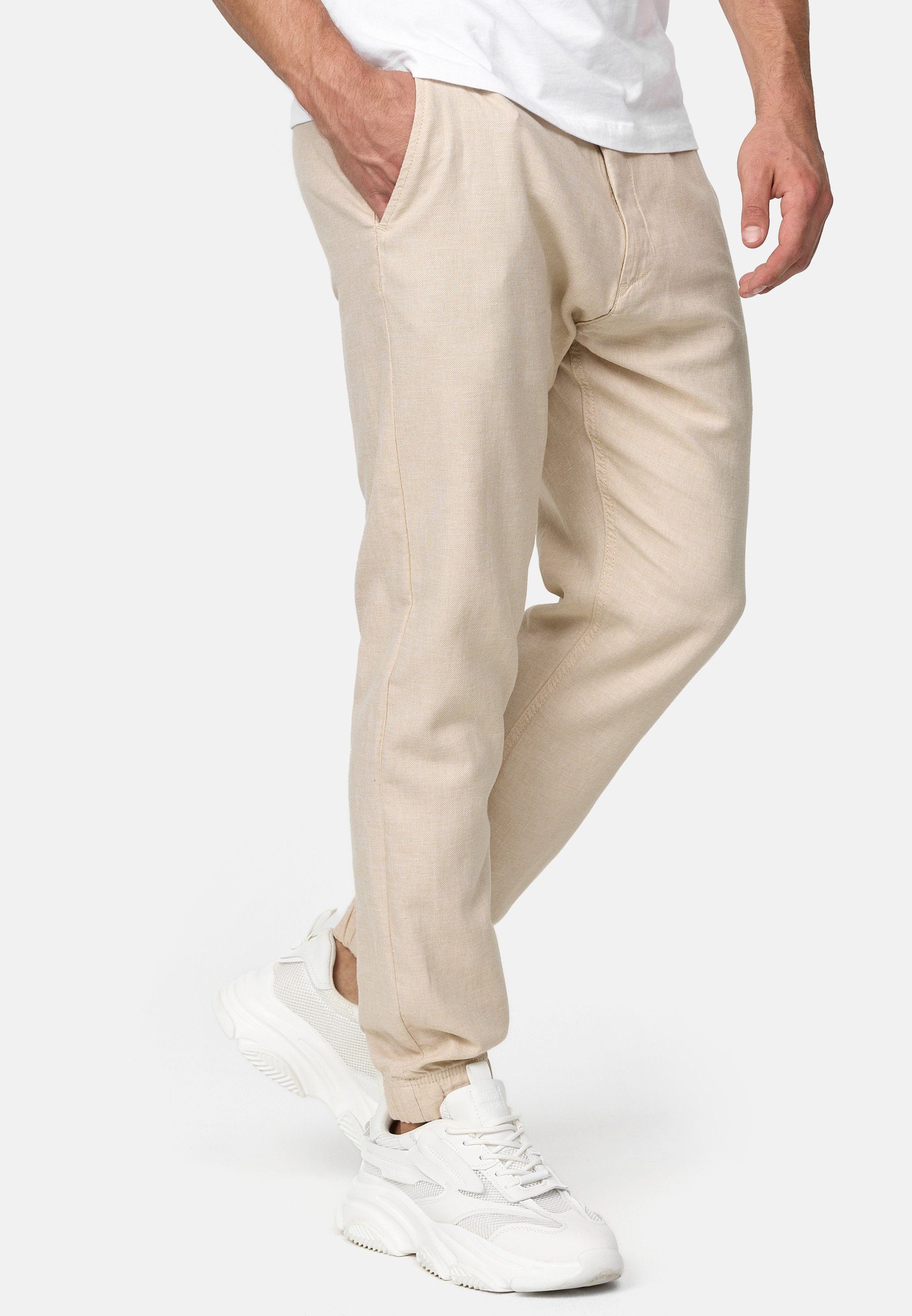 Indicode Leinenhose Herren Blnda Sommerhose Leinen Herrenhose samt dekorativem Gürtel aus Kordeln