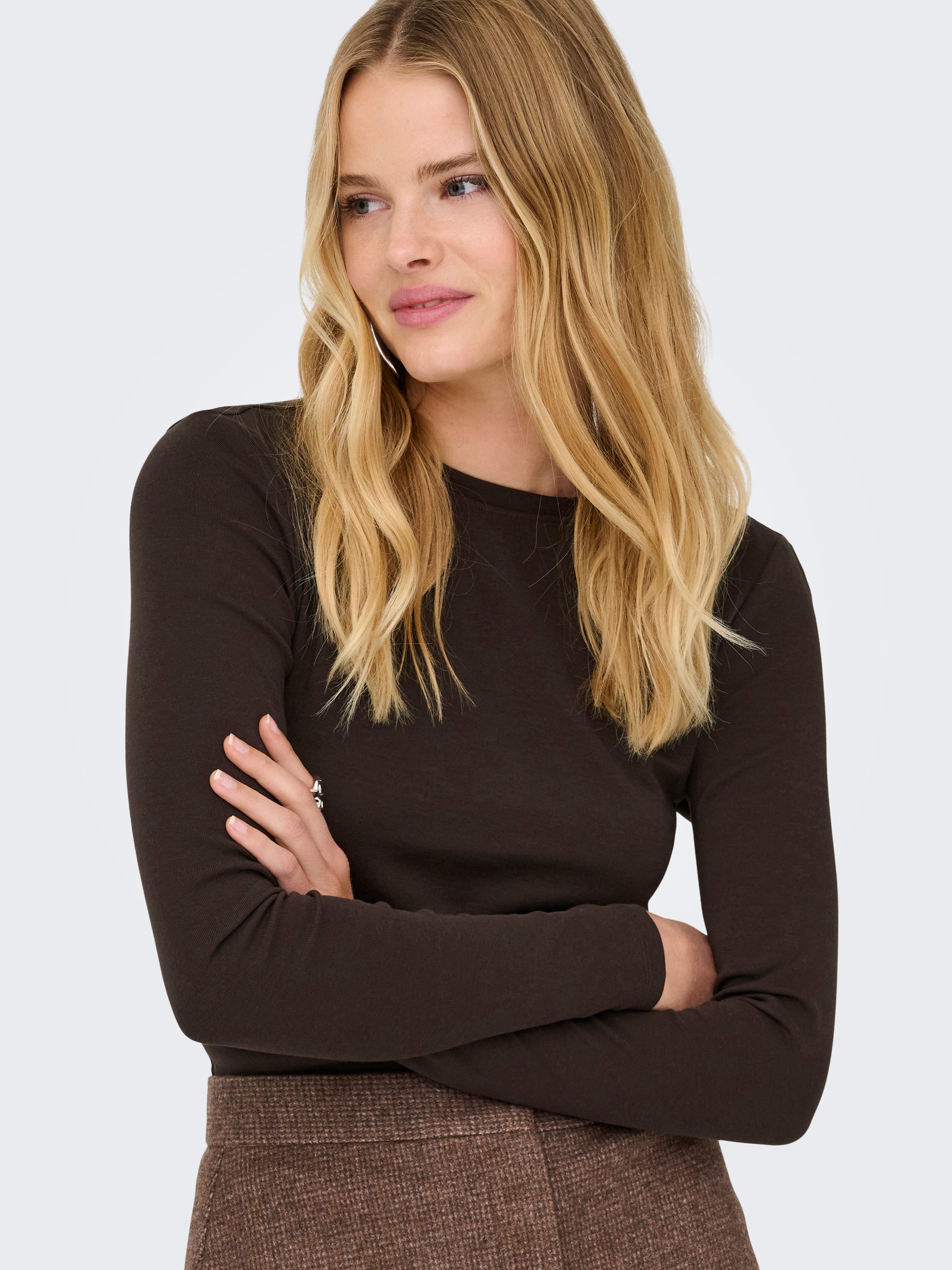 ONLY Langarmshirt ONLRILEY O-NECK L/S TOP JRS Baumwollmischung