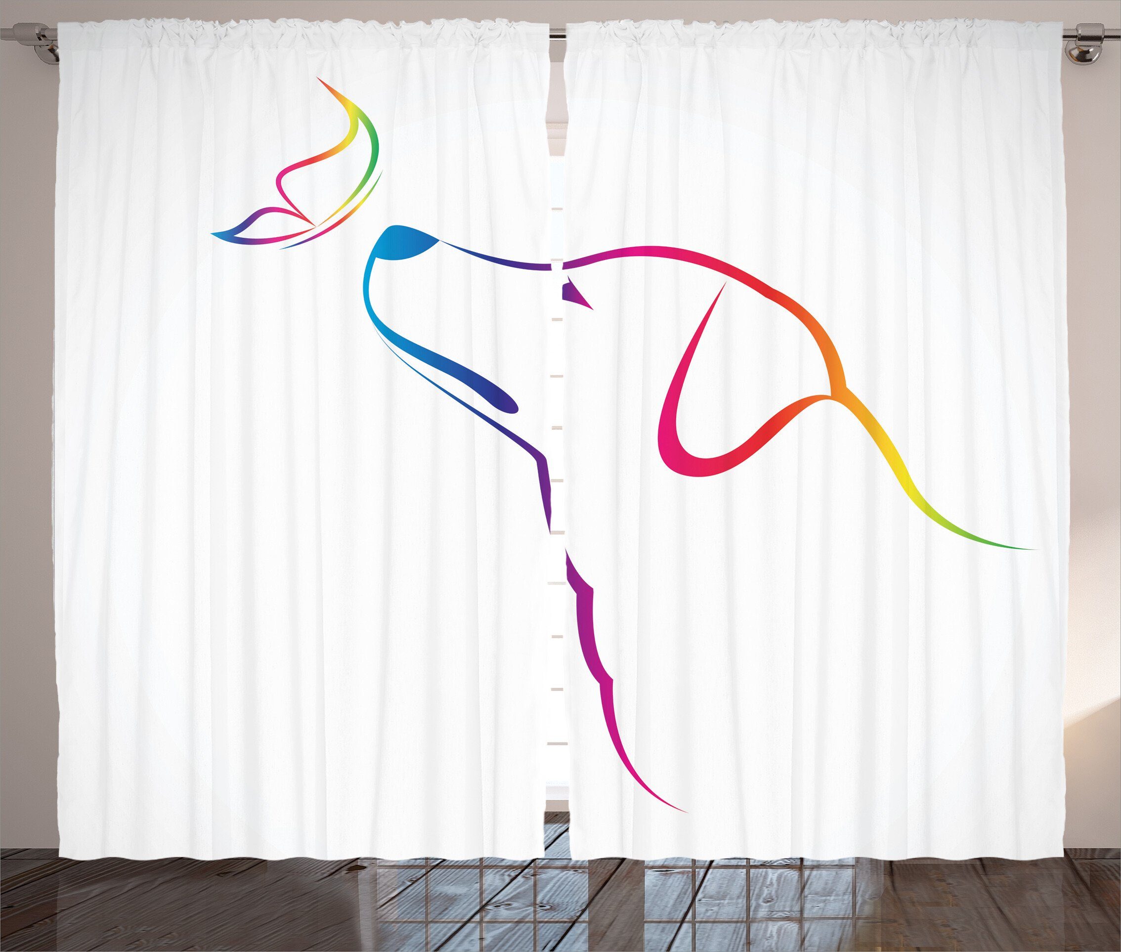 Gardine Schlafzimmer Kräuselband Vorhang mit Schlaufen und Haken, Abakuhaus, Bunt Butterfly Hund Labrador