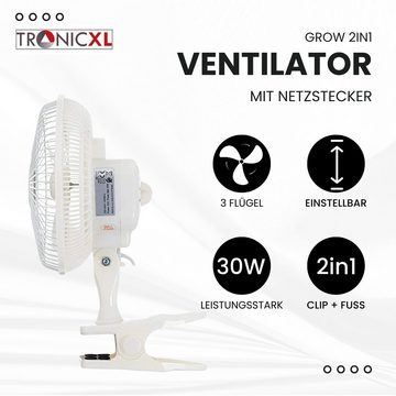 TronicXL Standventilator Mini Grow Ventilator mit Clip Klemme + Standfuß für Grow Zelt Growbox, für Homebox Anbau Growschrank Zubehör