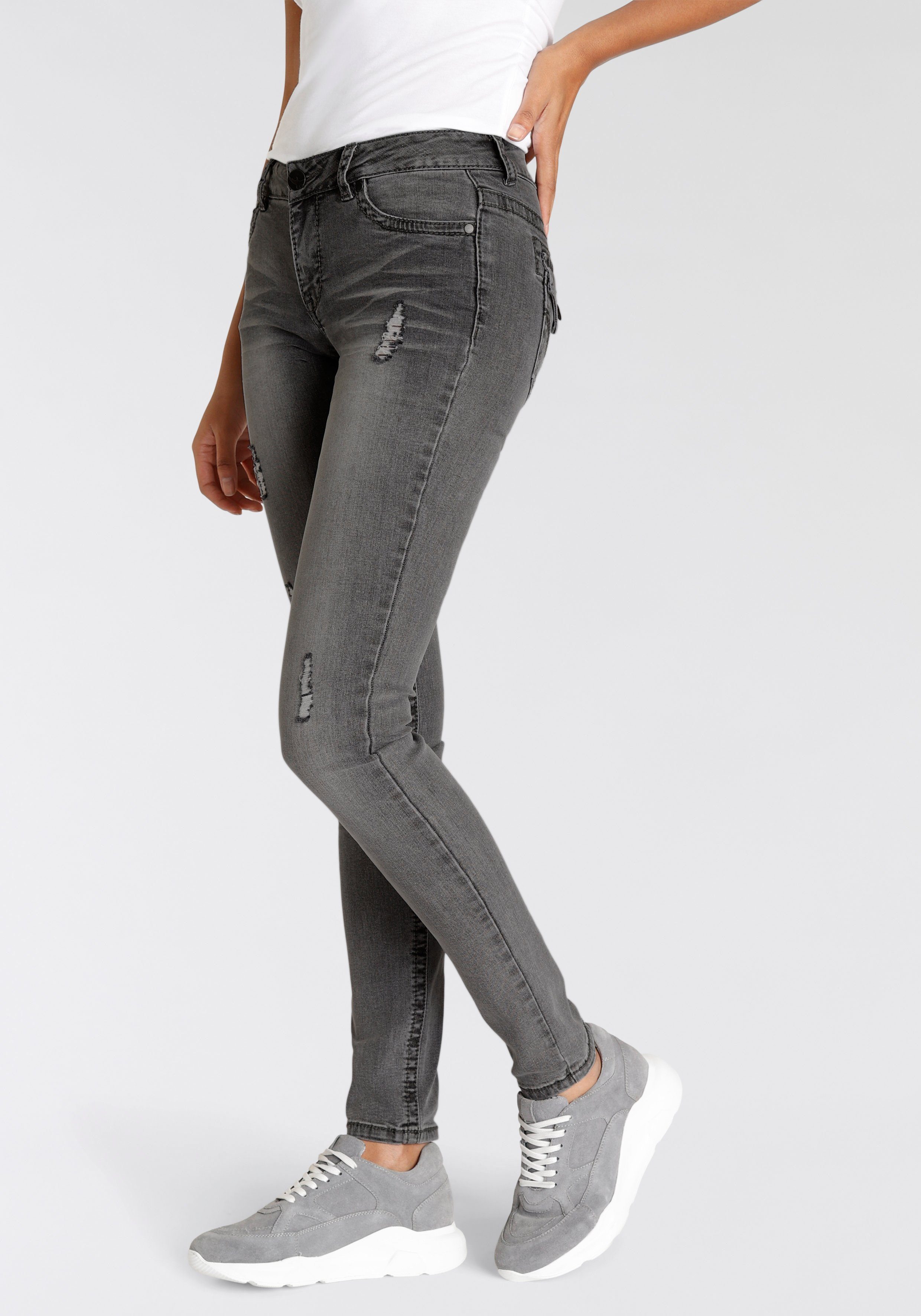 Arizona Skinny-fit-Jeans mit Kontrastnähten und Pattentaschen günstig online kaufen