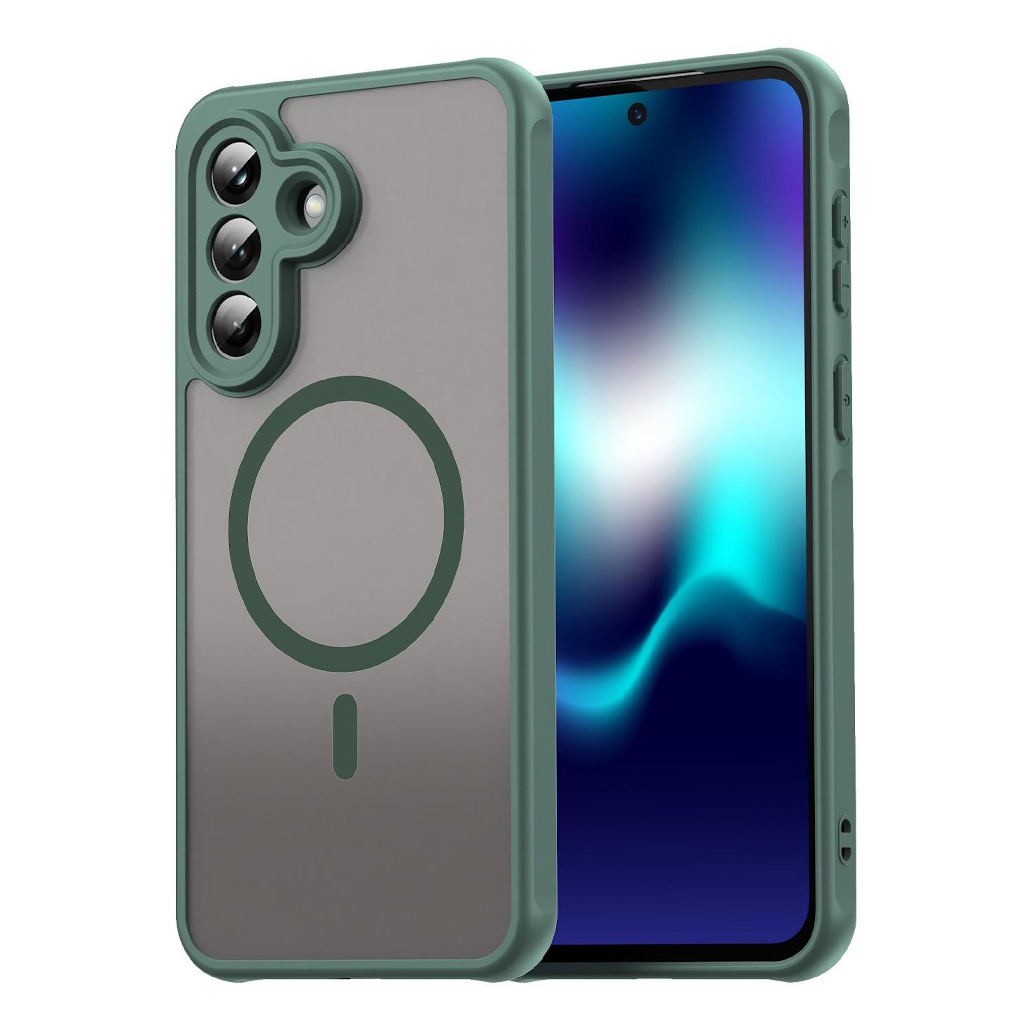 Wigento Handyhülle MagSafe für Samsung Galaxy A57 5G TPU Hybrid Kameraschutz Matt Grün 6,7 Zoll, MagSafe-kompatibel, frosted Design, stoßfest