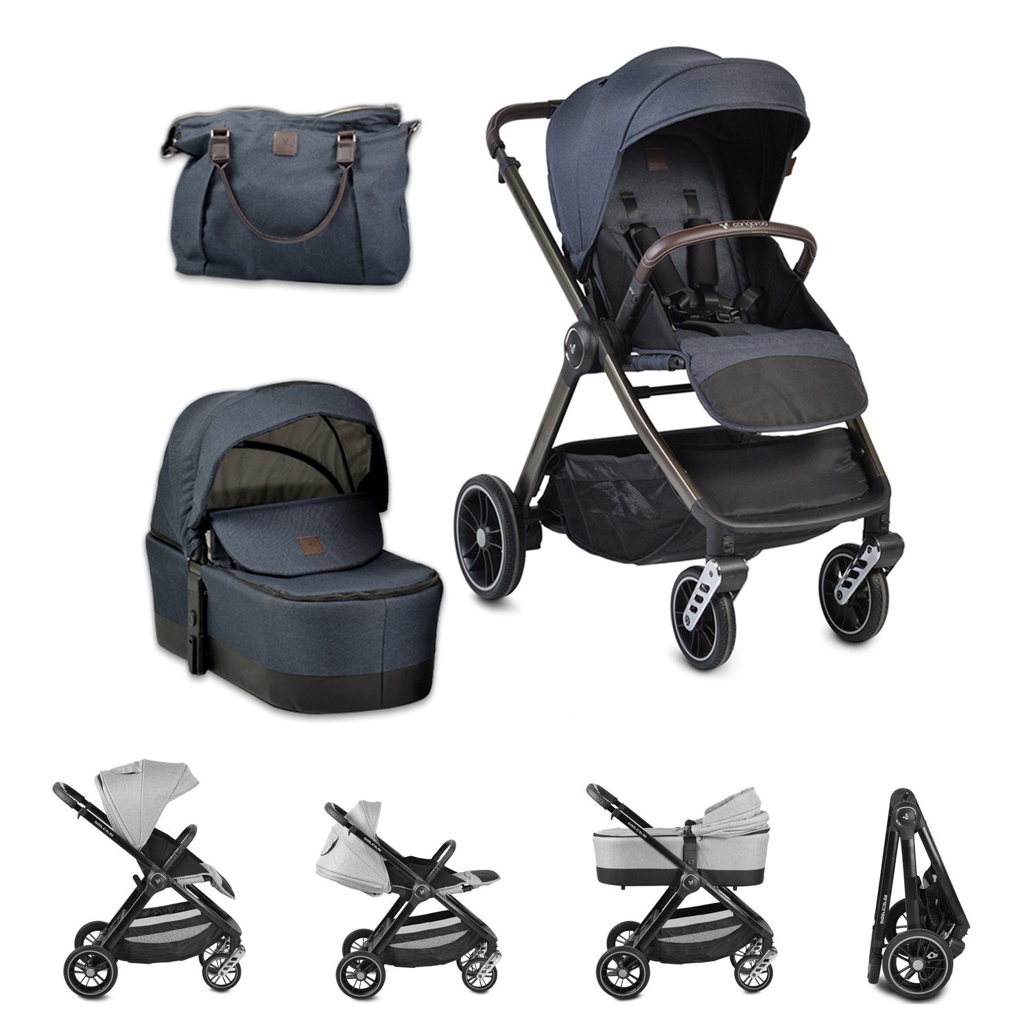 Cangaroo Kombi-Kinderwagen Kombikinderwagen Macan 2 in 1, Babywanne  Sportsitz Tasche PU-Räder Gurt