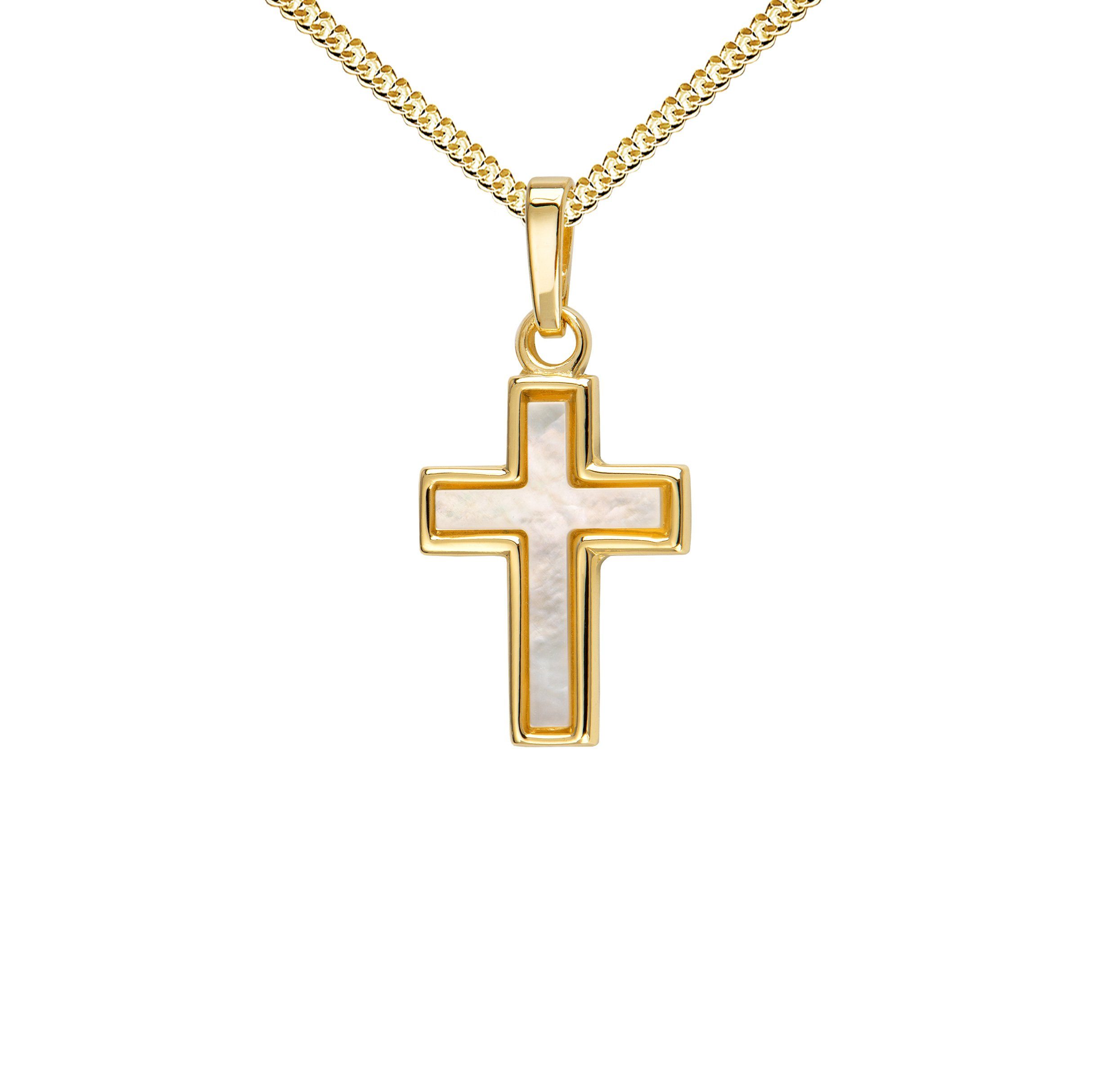 JEVELION Kreuzkette kleiner Kreuzanhänger 585 Gold - Made in Germany (Goldkreuz, für Damen und Kinder), Mit Kette vergoldet- Länge wählbar 36 - 70 cm oder ohne Kette.