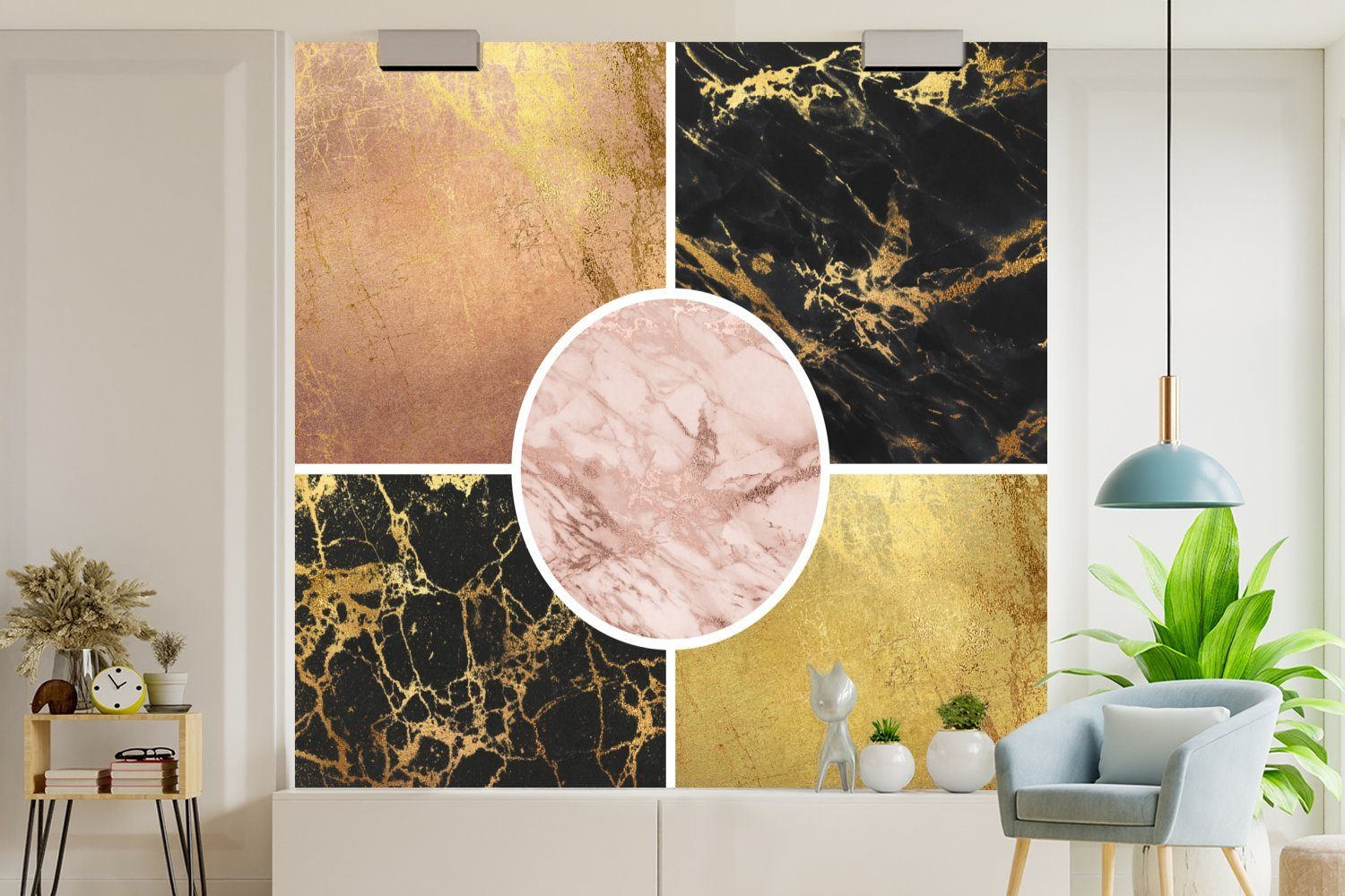 Wandtapete - MuchoWow bedruckt, Gold Tapete Fototapete Luxus, (5 - Marmor Schlafzimmer, Matt, oder für St), Wohnzimmer Vinyl