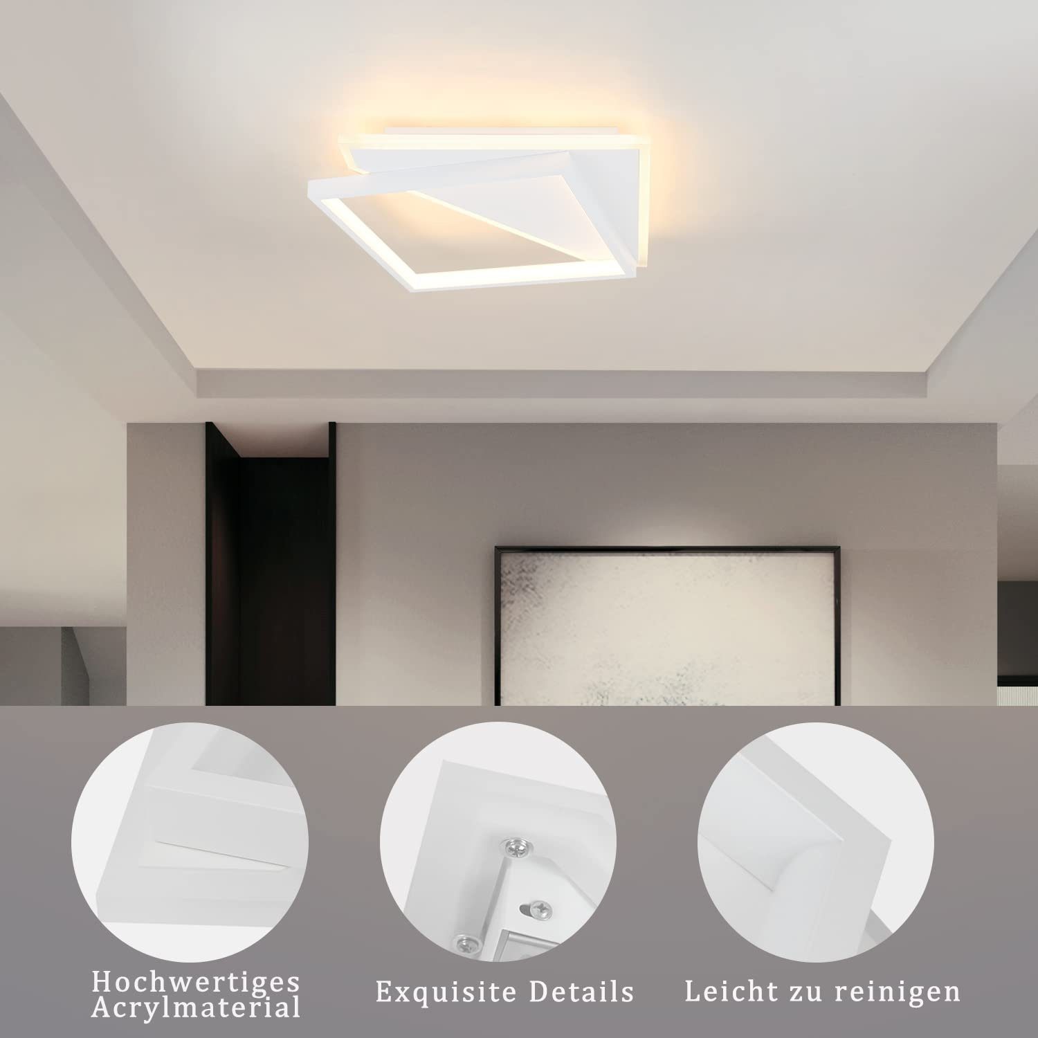 Wohnzimmer Modern Tageslichtweiß, Flur, fest Büro integriert, Küche 35*35cm LED für ZMH Deckenleuchte Esszimmer weißen, LED Dimmbar