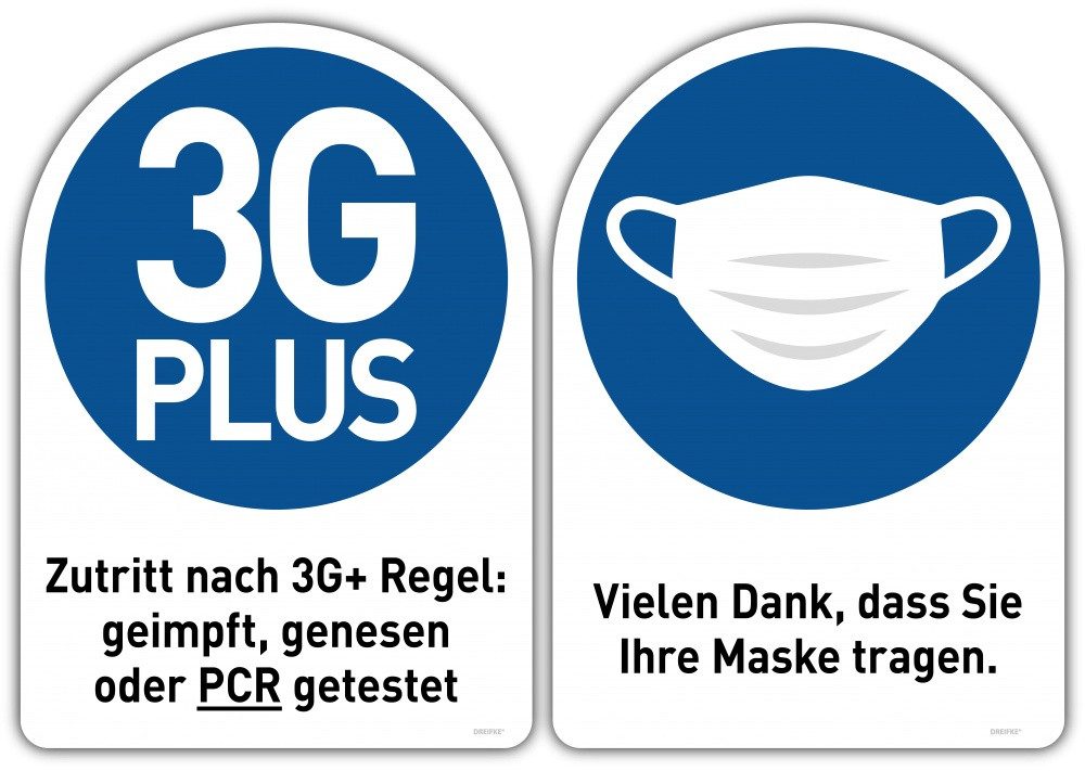 König Werbeanlagen Hinweisschild Aufkleber Set DIN A5, Zutritt nach 3G+ Regel geimpft, genesen oder PC