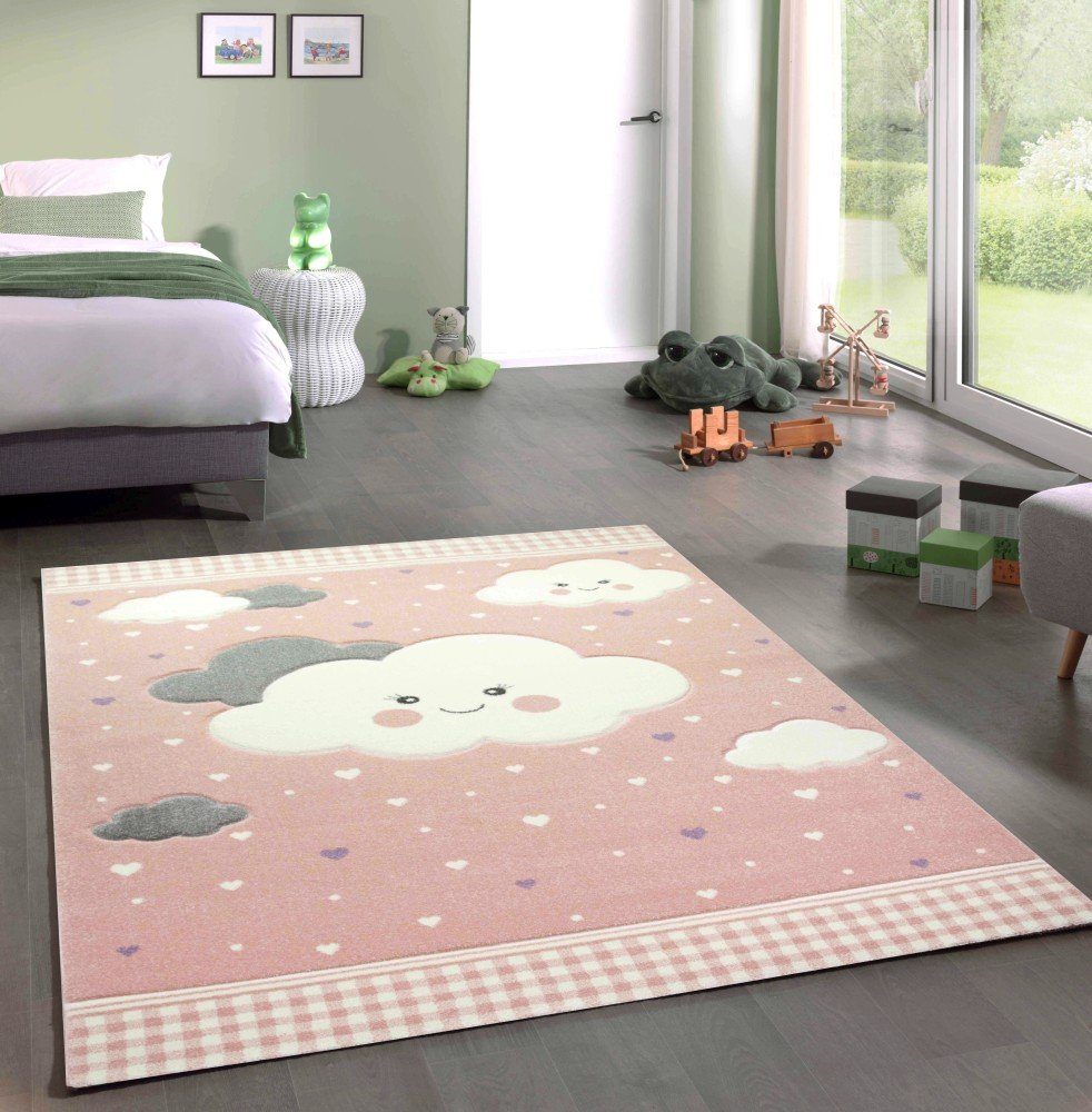 Kinderteppich Teppich Kinderzimmer Kinderteppich Wolken rosa, Carpetia,  rund, Höhe: 13 mm