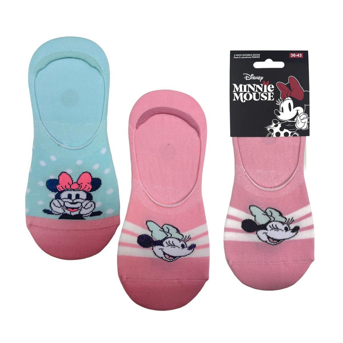 Disney Minnie Mouse Kurzsocken Socken 2er Set Damen Größe Onesize