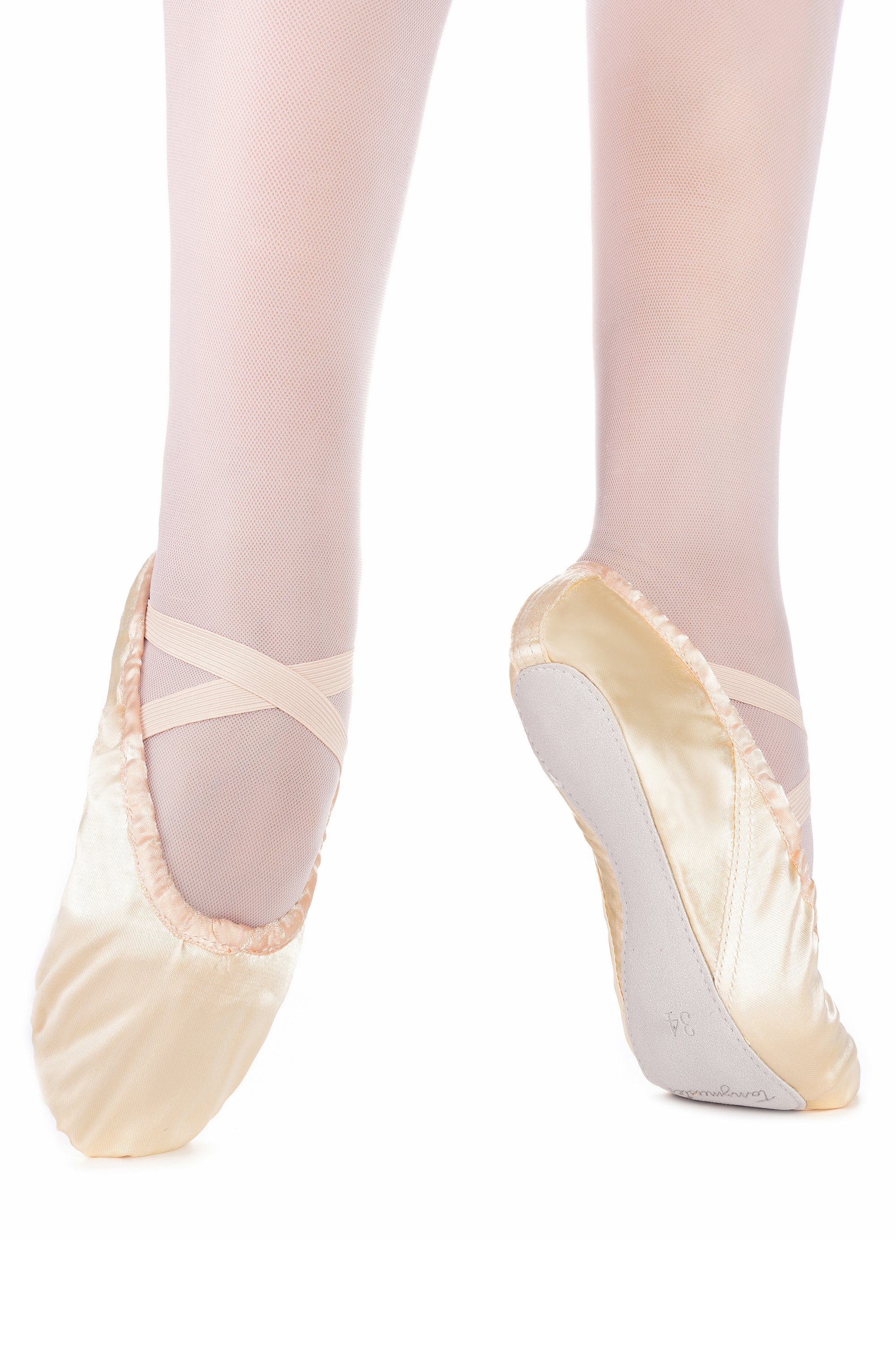tanzmuster Ballettschuhe Nicky aus Satin mit ganzer Ledersohle Tanzschuh Ballettschläppchen für Mädchen