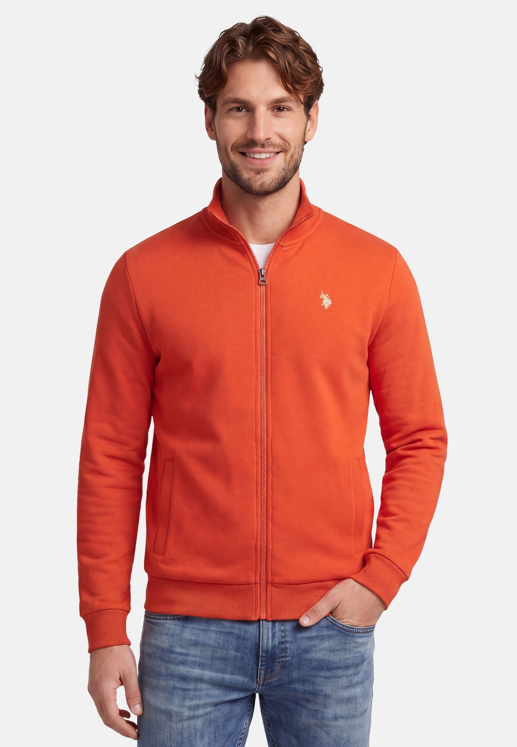 Sweatjacke USTheoo – Herren Zip-Jacke mit Stehkragen und Logo-Stickerei
