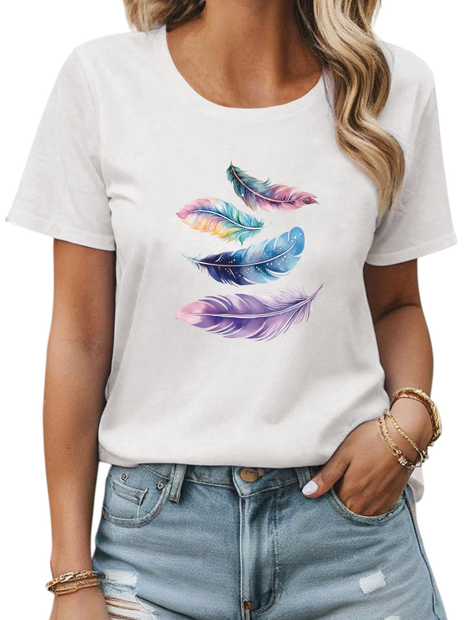 PYL Rundhalsshirt Damen Sommer Casual Bequemes günstig online kaufen