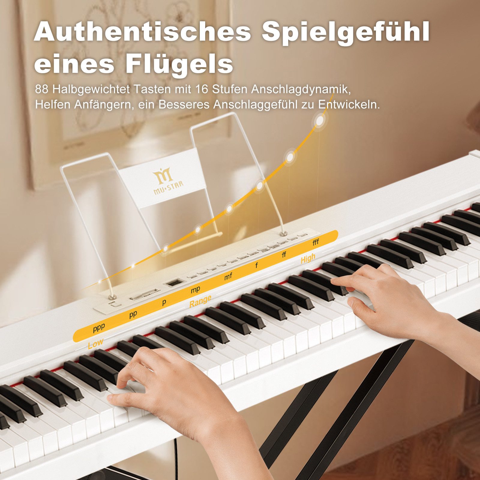 MUSTAR Digitalpiano 88 Halbgewichtete Tasten mit Ständer, Volle Größe 88 Tasten Klavier (ohne Pianobank), Tragbares E-Piano mit Kabelloser Verbindung, Koffer &  – Bild 4 von 5